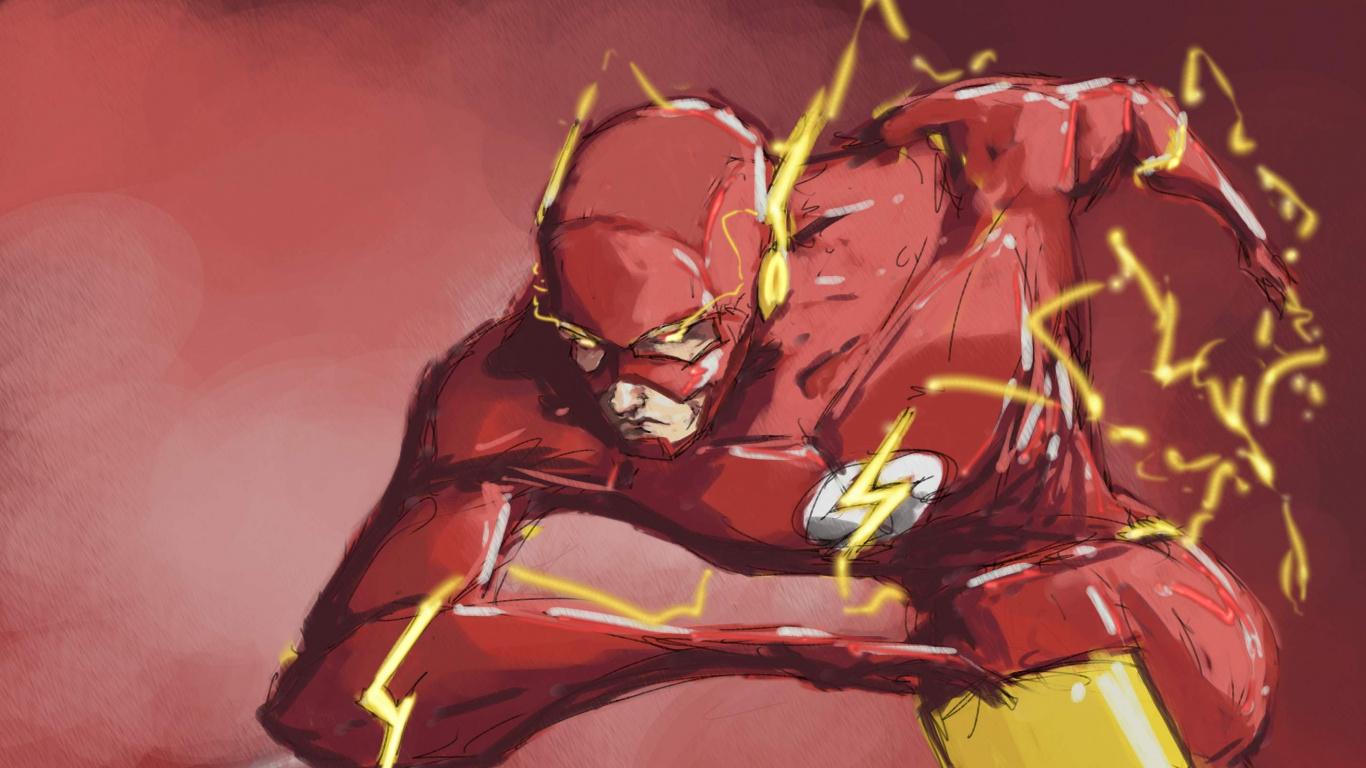 1366x768 Download Flash, the fastest man, art wallpaper, 1366x Tablet, laptop