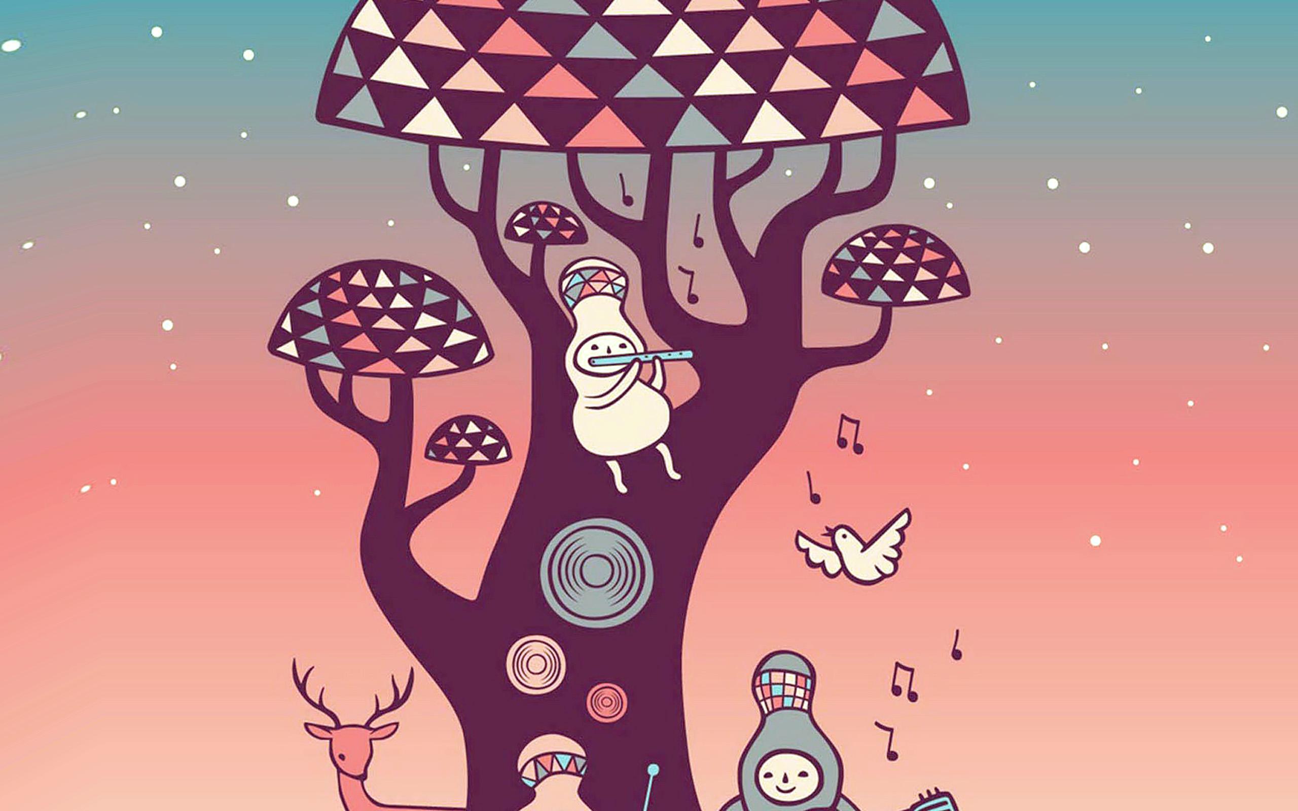 2560x1600 Cute Music Characters Illustration Art Red Wallpaper