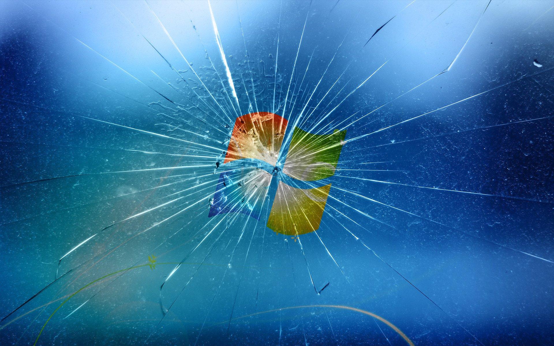 1920x1200 the microsoft logo broken glass cracked emblems logos HD wallpaper