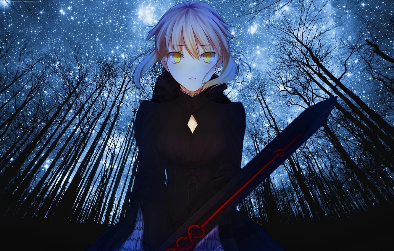 1332x850 Wallpaper Girl, Anime, Fate Stay Night, Night, Saber, Forest, Type Moon, Fate, Dark But, Saber Age Image For Desktop, Section прочее