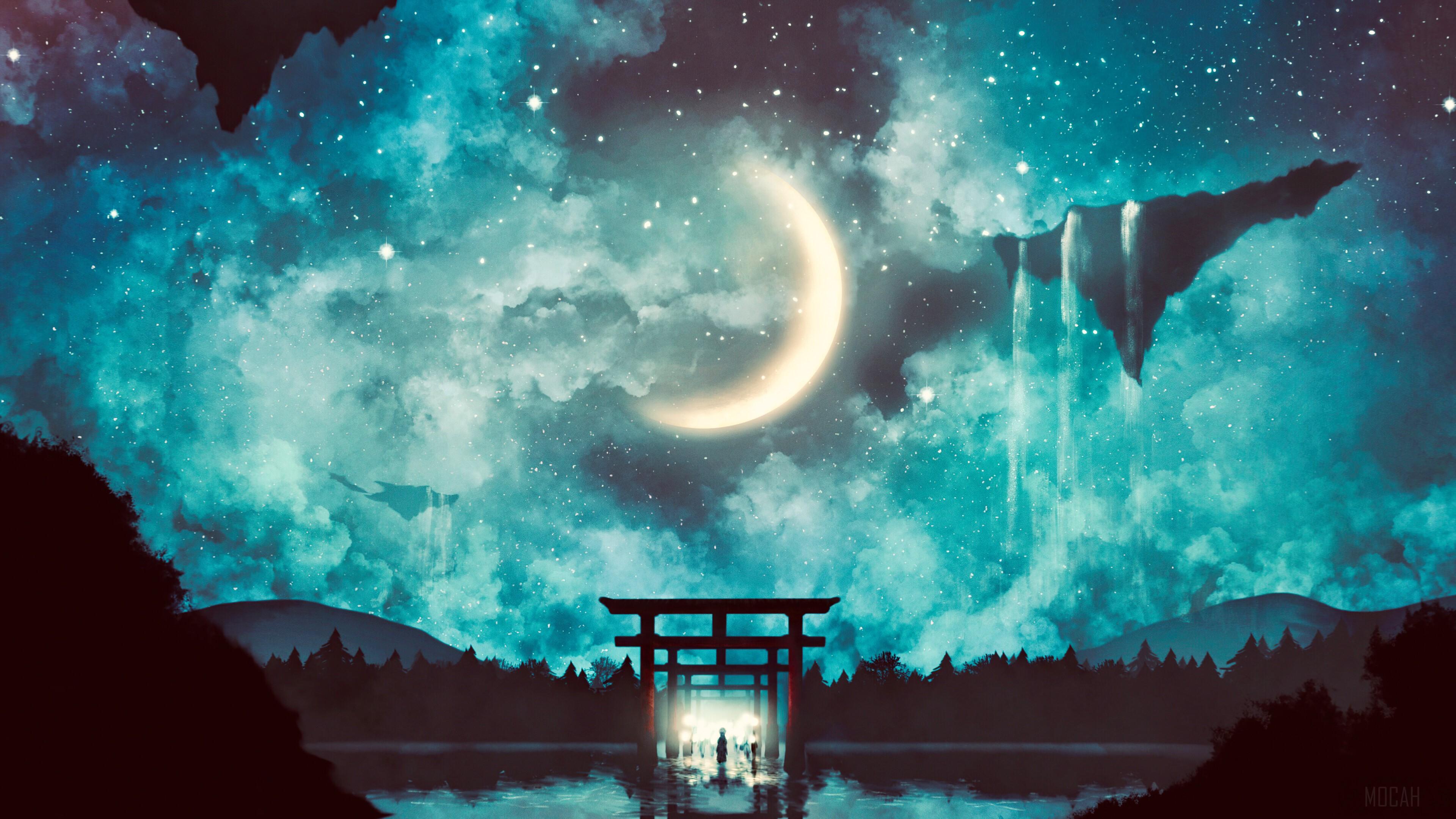 3840x2160 Shrine Gate, Night, Sky, Anime, Scenery 4k wallpaper. Mocah HD Wallpaper