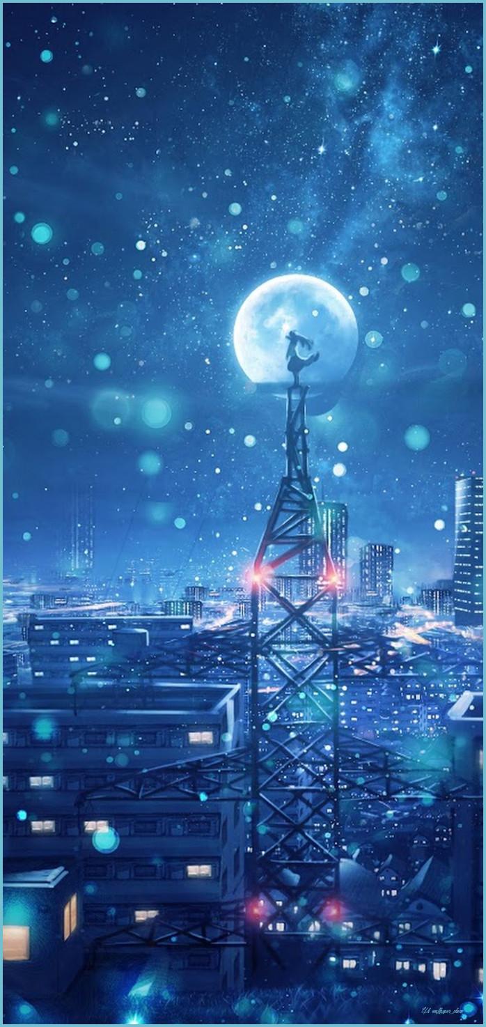 698x1474 Night, Sky, City, Stars, Anime, Scenery, 12k, Phone Wallpaper Phone