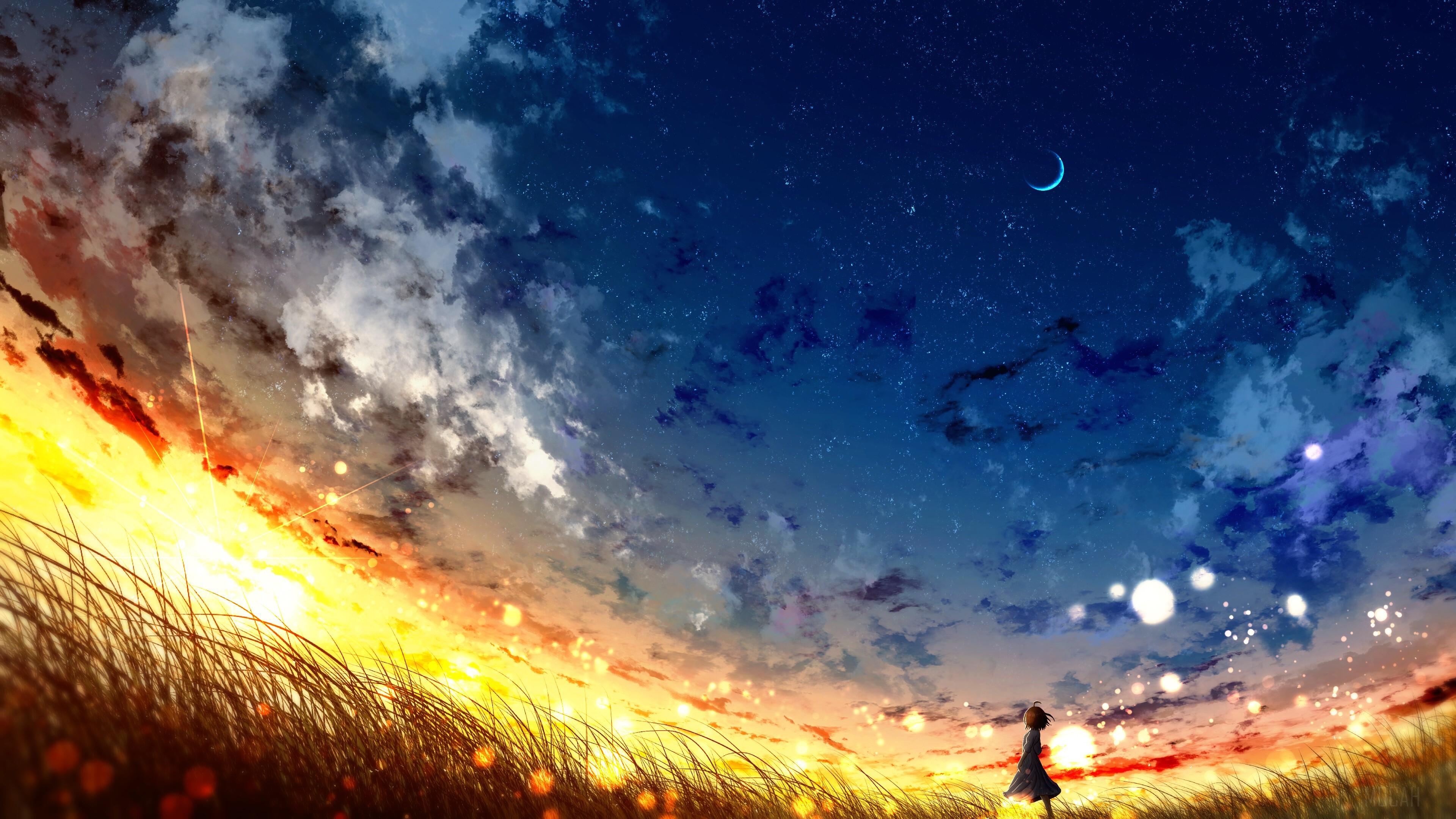 3840x2160 Sunset, Sky, Anime, Scenery 4k wallpaper. Mocah HD Wallpaper