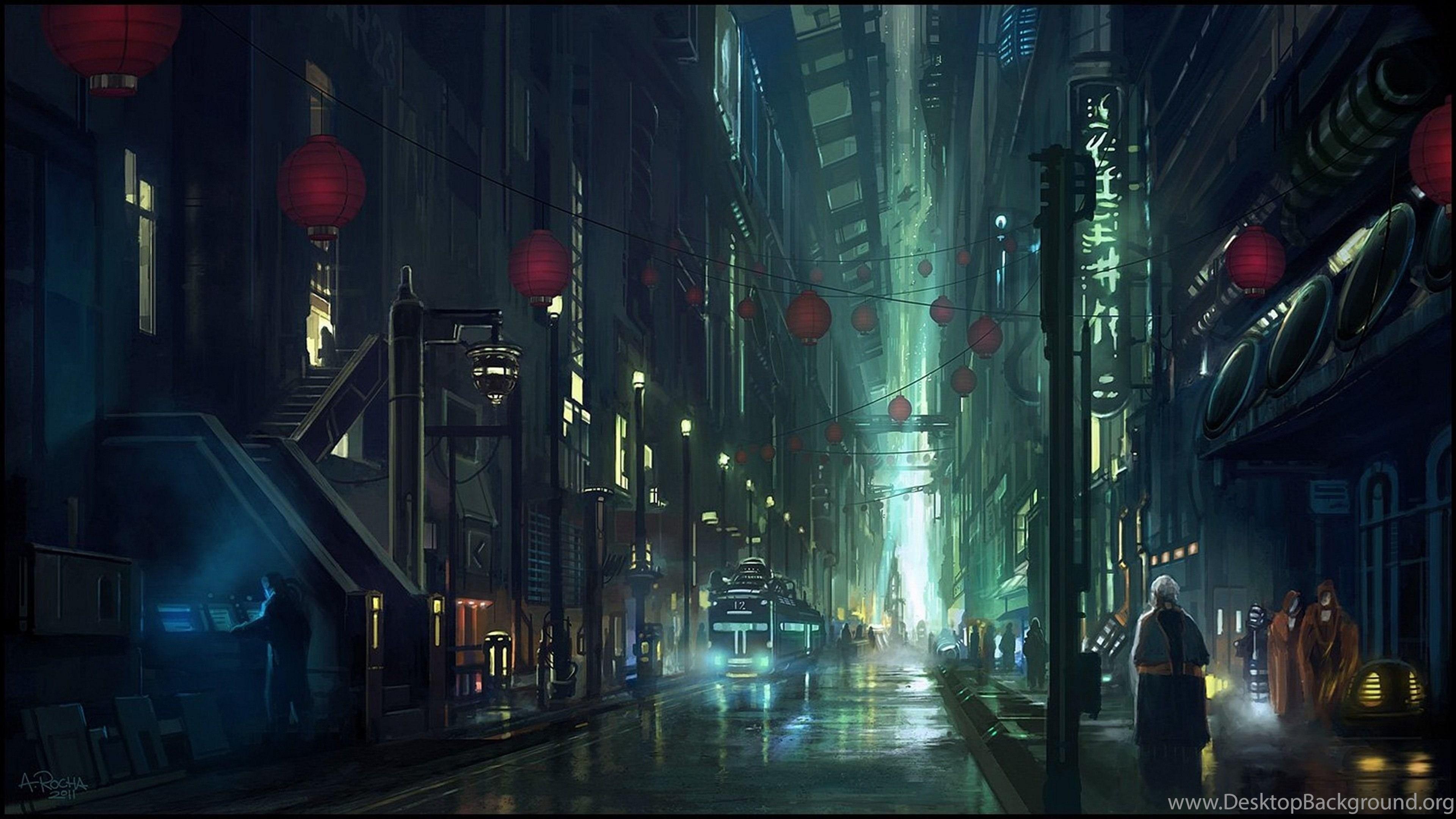 3840x2160 Anime City Scenery Wallpaper Desktop Background