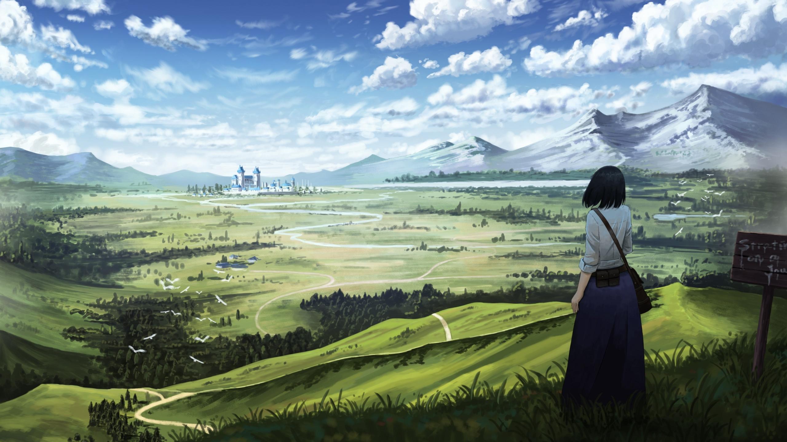2560x1440 Anime girl in landscape Wallpaper 4k Ultra HD
