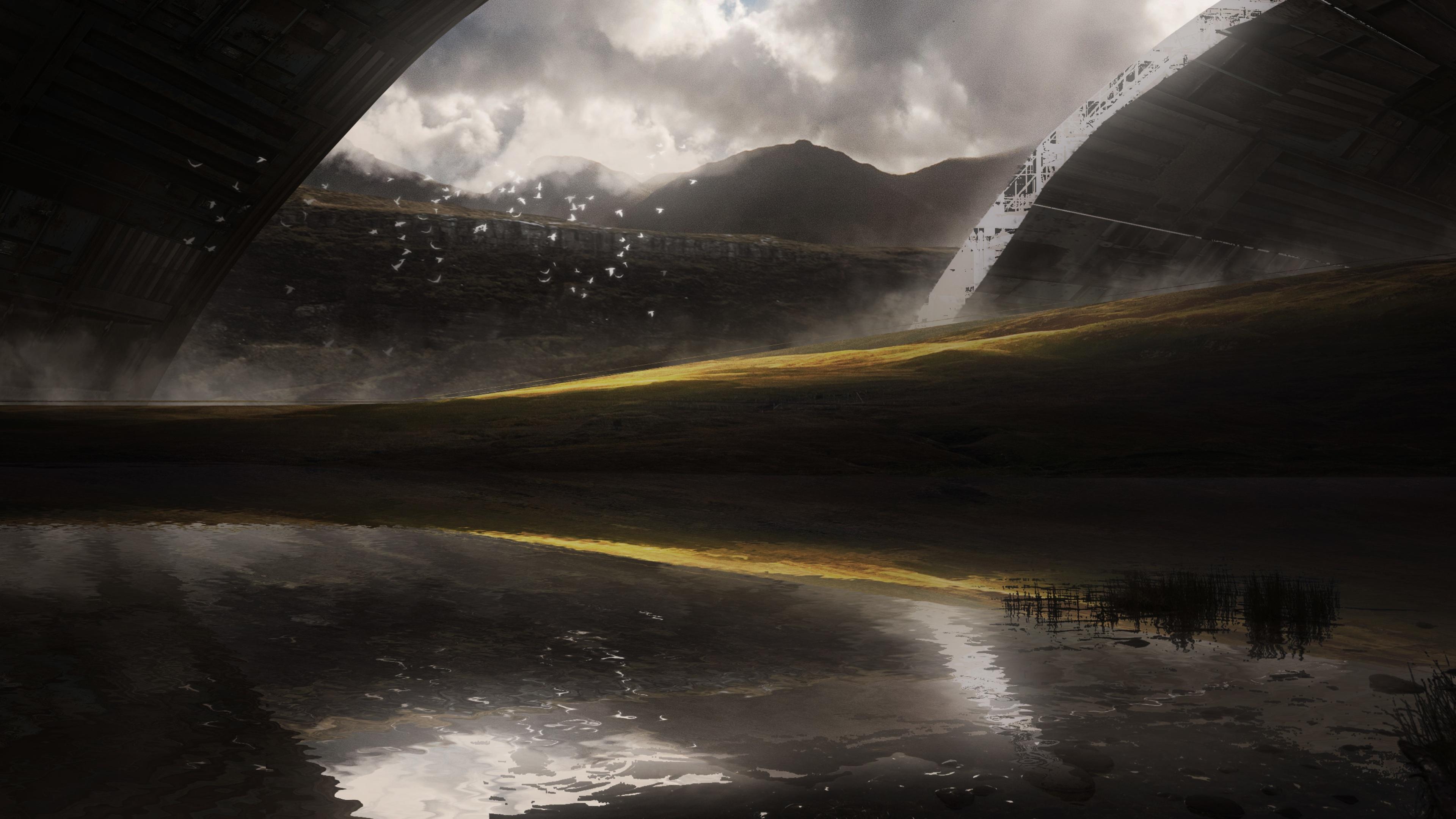 3840x2160 Wallpaper 4k Anime Landscape Scenery Birds Flying Artwork 4k Wallpaper