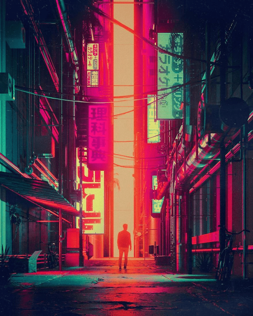 880x1100 CGI Master Has Been Creating One Image Every Day For The Last Decade. Cyberpunk aesthetic, Neon noir, Cyberpunk city
