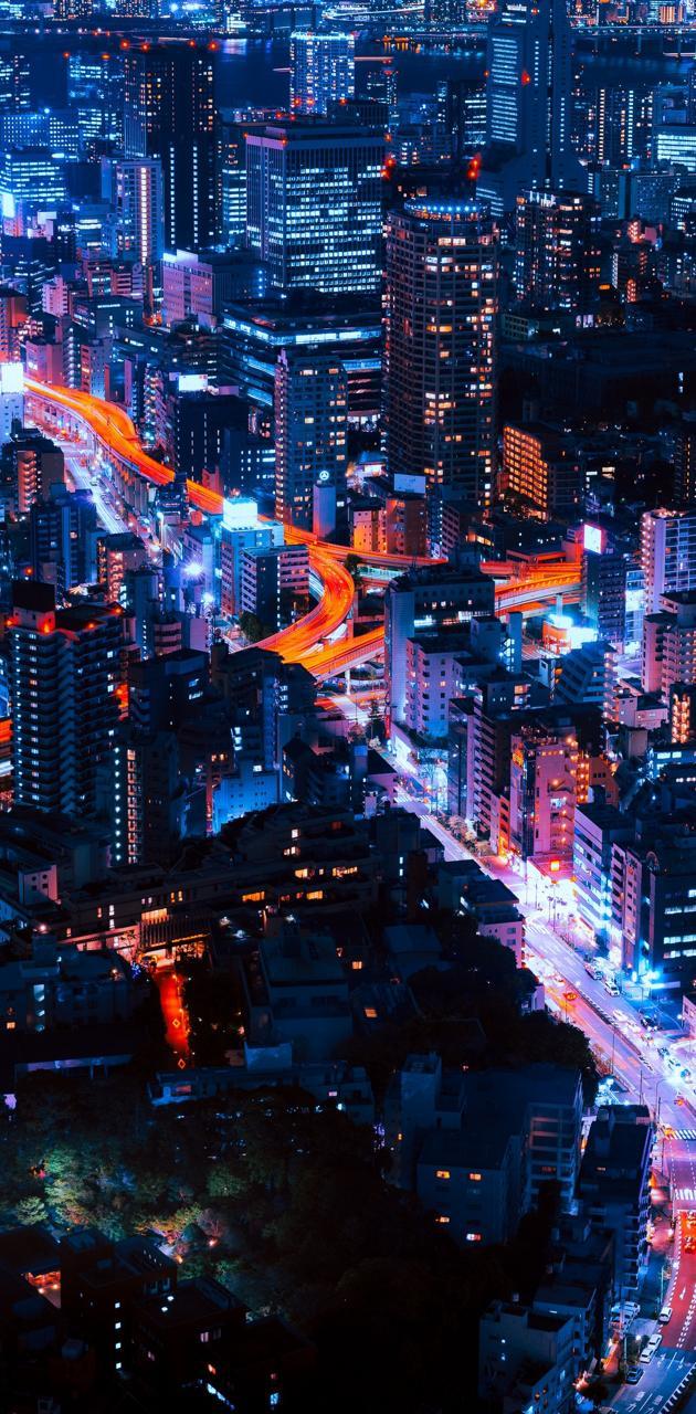 630x1280 Neon City lights wallpaper