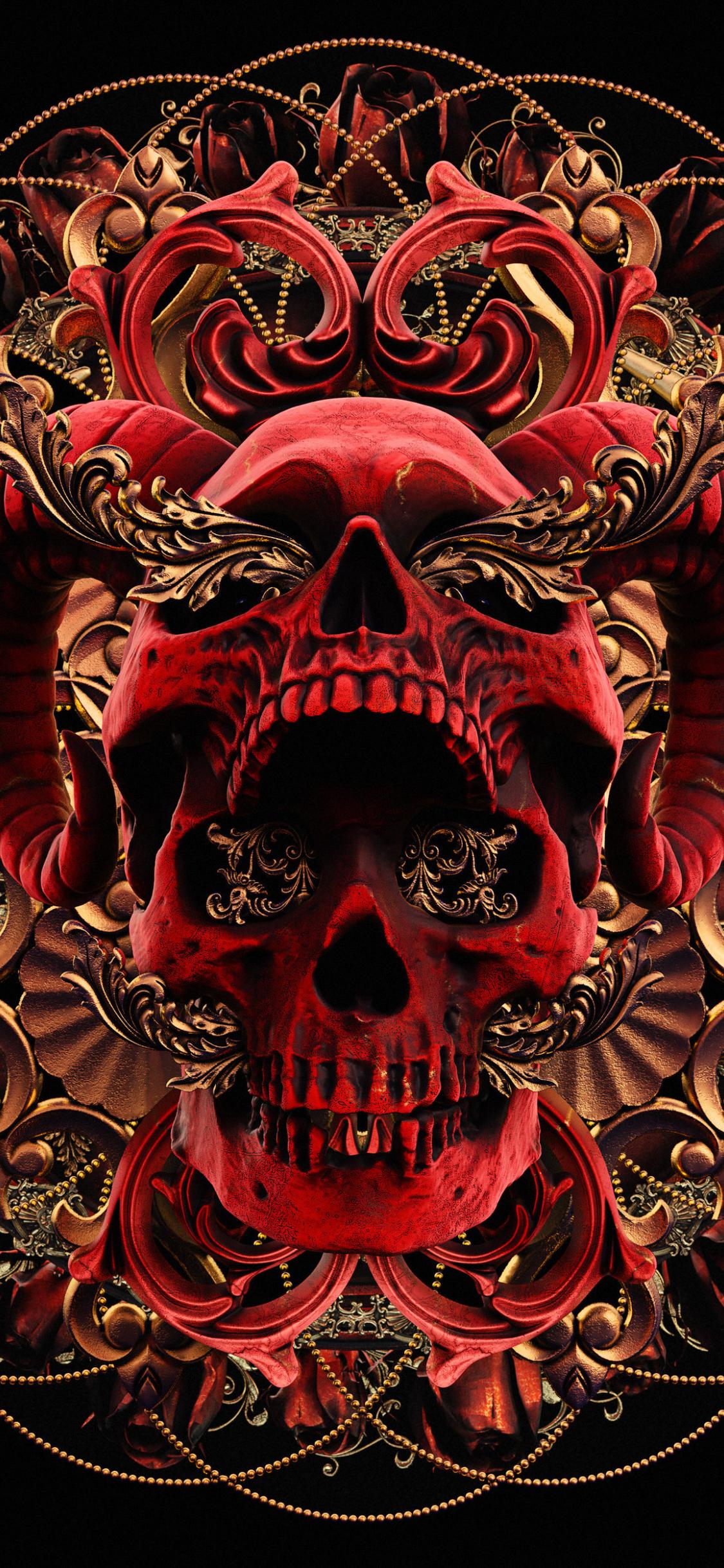 1125x2436 Download 1125x2436 wallpaper red skull, abstract, art, iphone x 1125x2436 HD image, background, 24199
