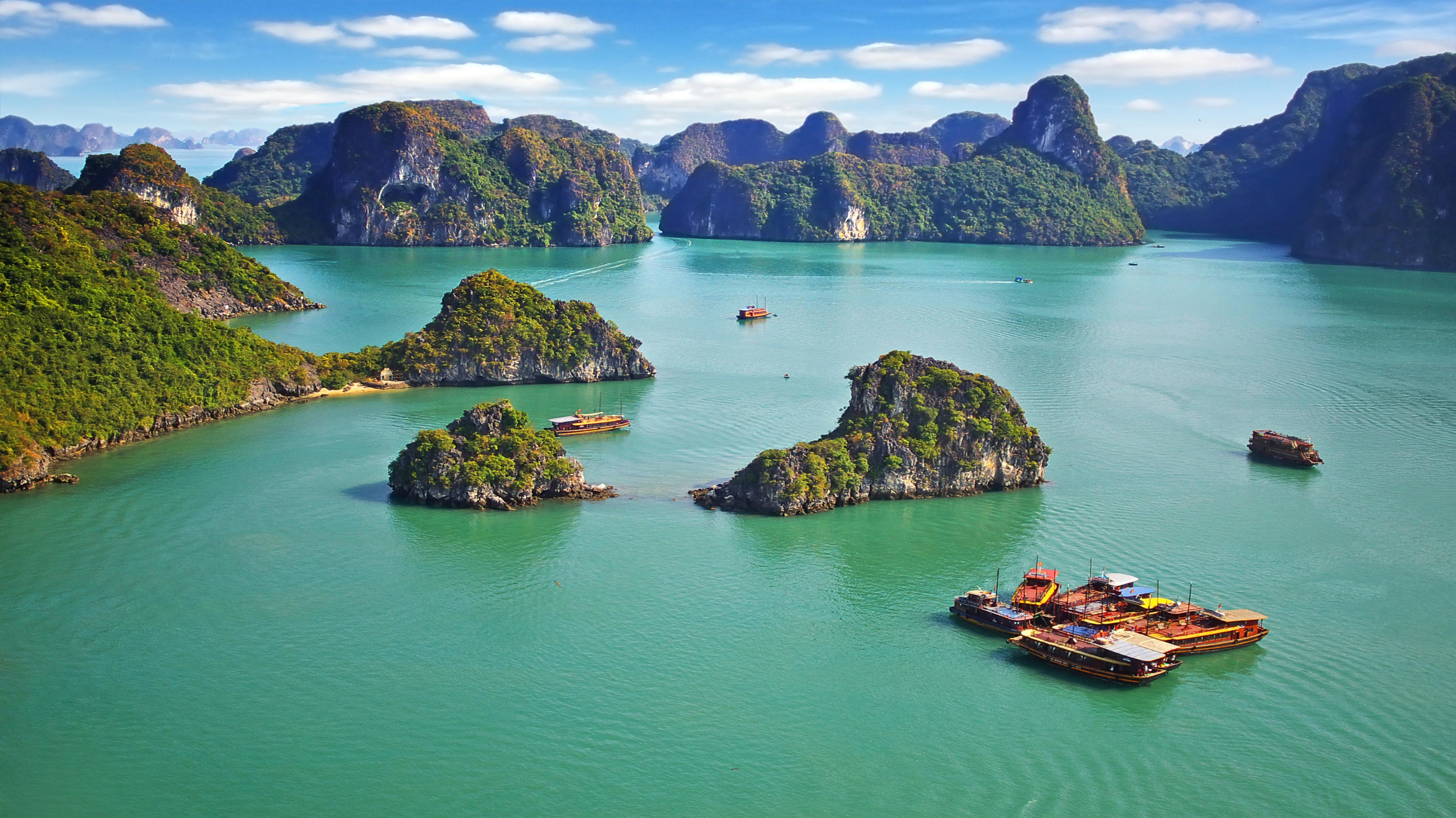 5120x2880 Wallpaper Ha Long Bay, Vietnam, mountains, sea, 8k, Nature