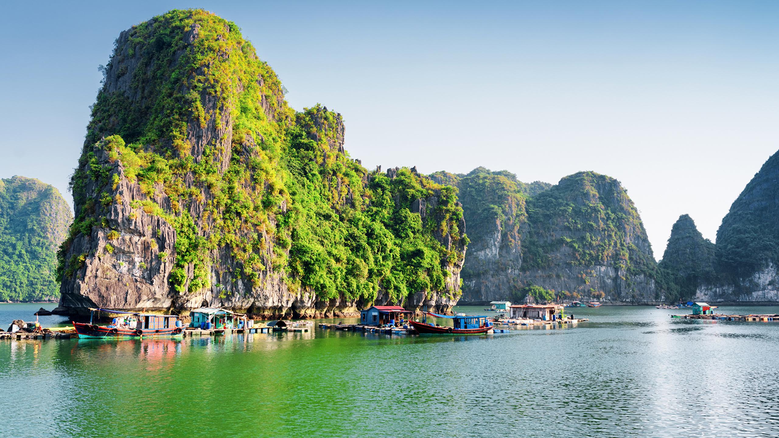 2560x1440 Wallpaper Vietnam Halong Bay Rock Nature Cove Marinas 2560x1440