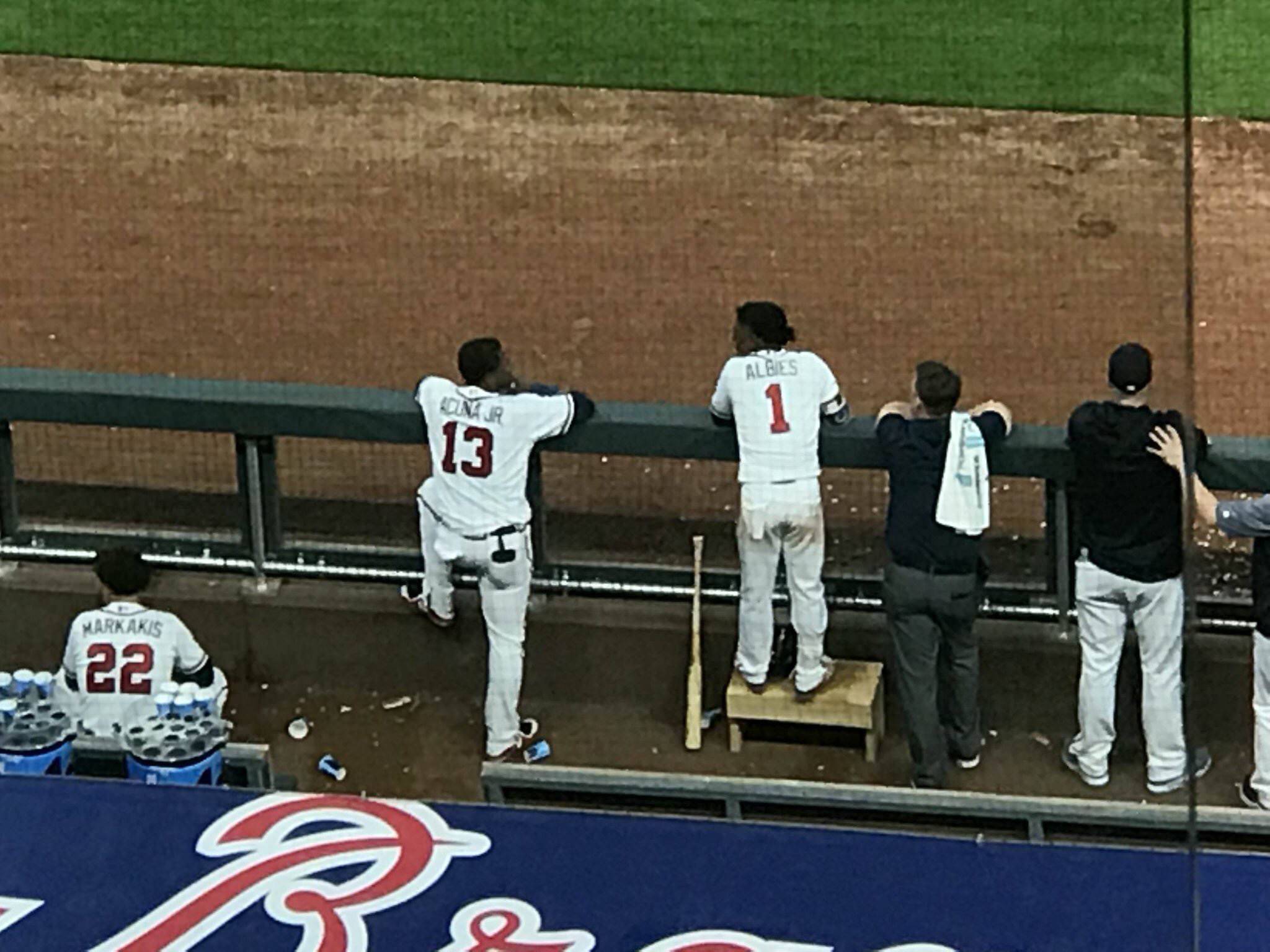 2048x1536 Ozzie Albies for the Atlanta Braves is too short to see over the dugout railing so they got him a stool. I couldn't help but think of something else