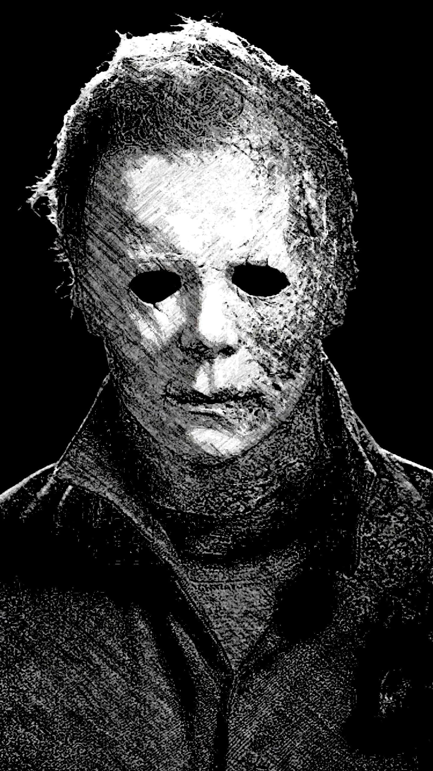 1438x2560 Halloween kills total film magazine cover iPhone wallpaper with sketch filter: Halloweenmovies