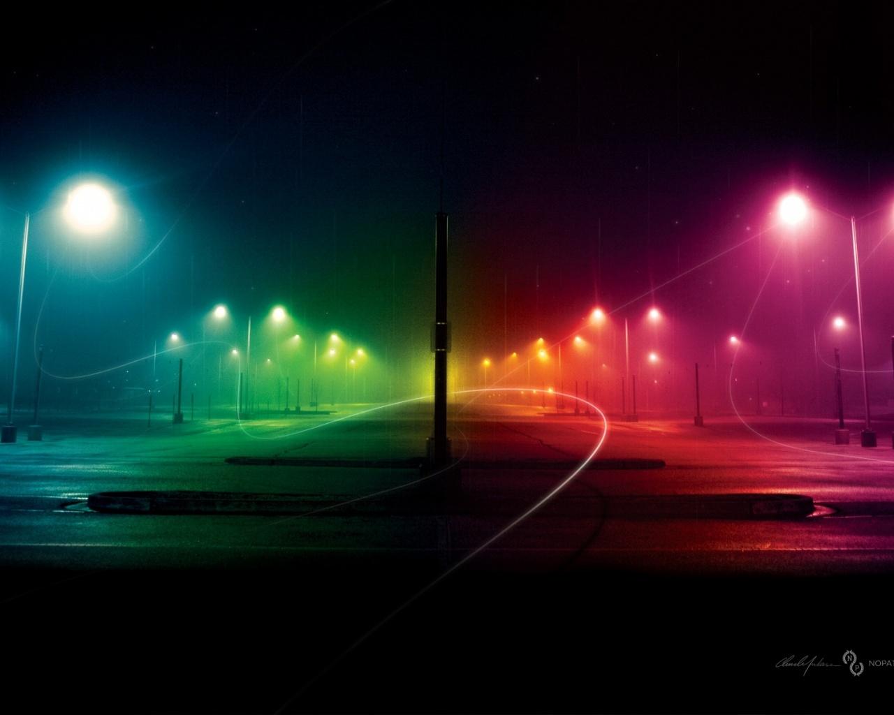1280x1024 City Night & Rainbow Light desktop PC and Mac wallpaper