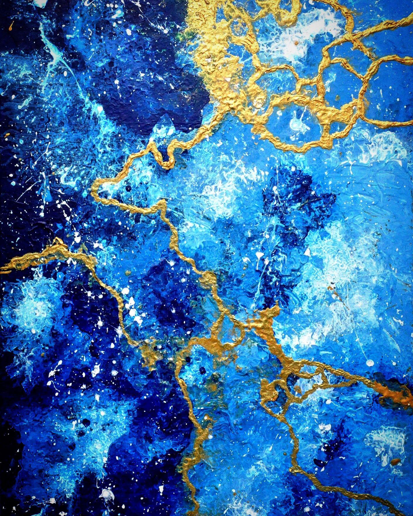 1409x1761 High Resolution Blue And Gold Marble Wallpaper