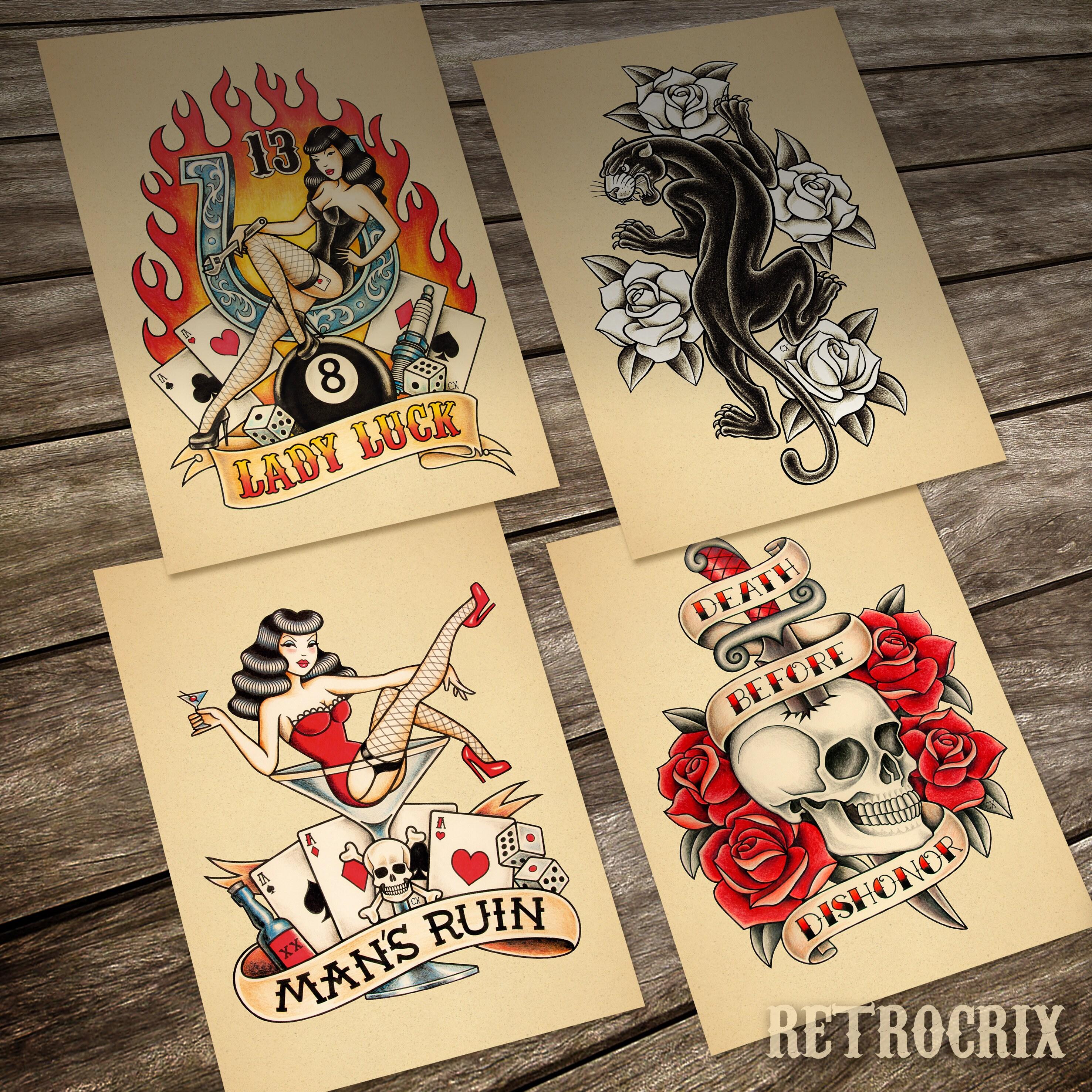 2953x2953 Old School Tattoo. A set of 4 Prints. 13 x18 cm. 5 x