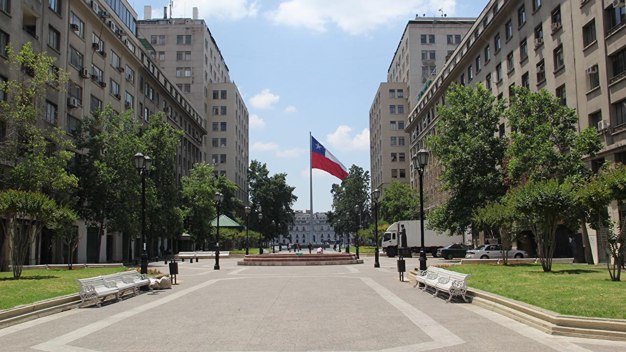 1280x720 Desktop Wallpaper Chile Santiago Flag Street Cities Building