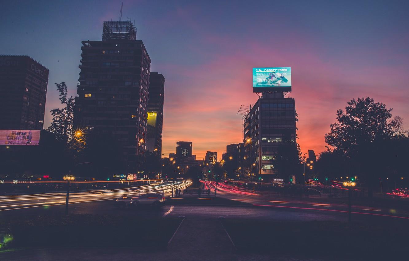 1332x850 Wallpaper cars, sundown, traffic, buildings, Santiago, Chile, long exposure image for desktop, section город