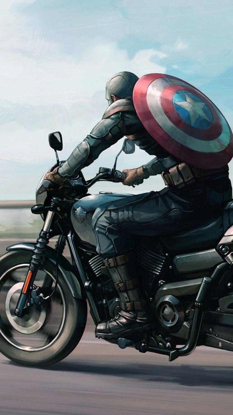 750x1334 Captain America On Harley Davidson Motorcycle Artwork