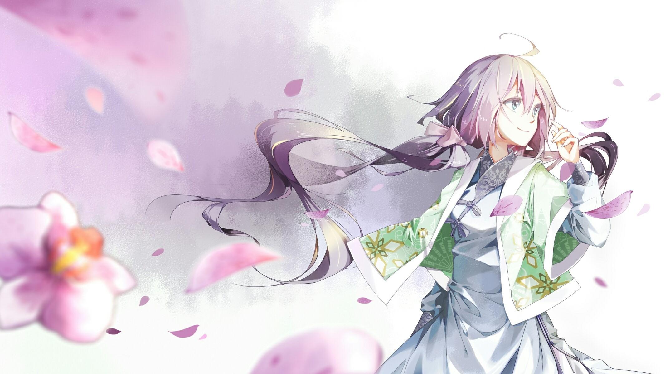 2132x1200 Wallpaper / anime, anime girls, sakura (tree), pink flowers
