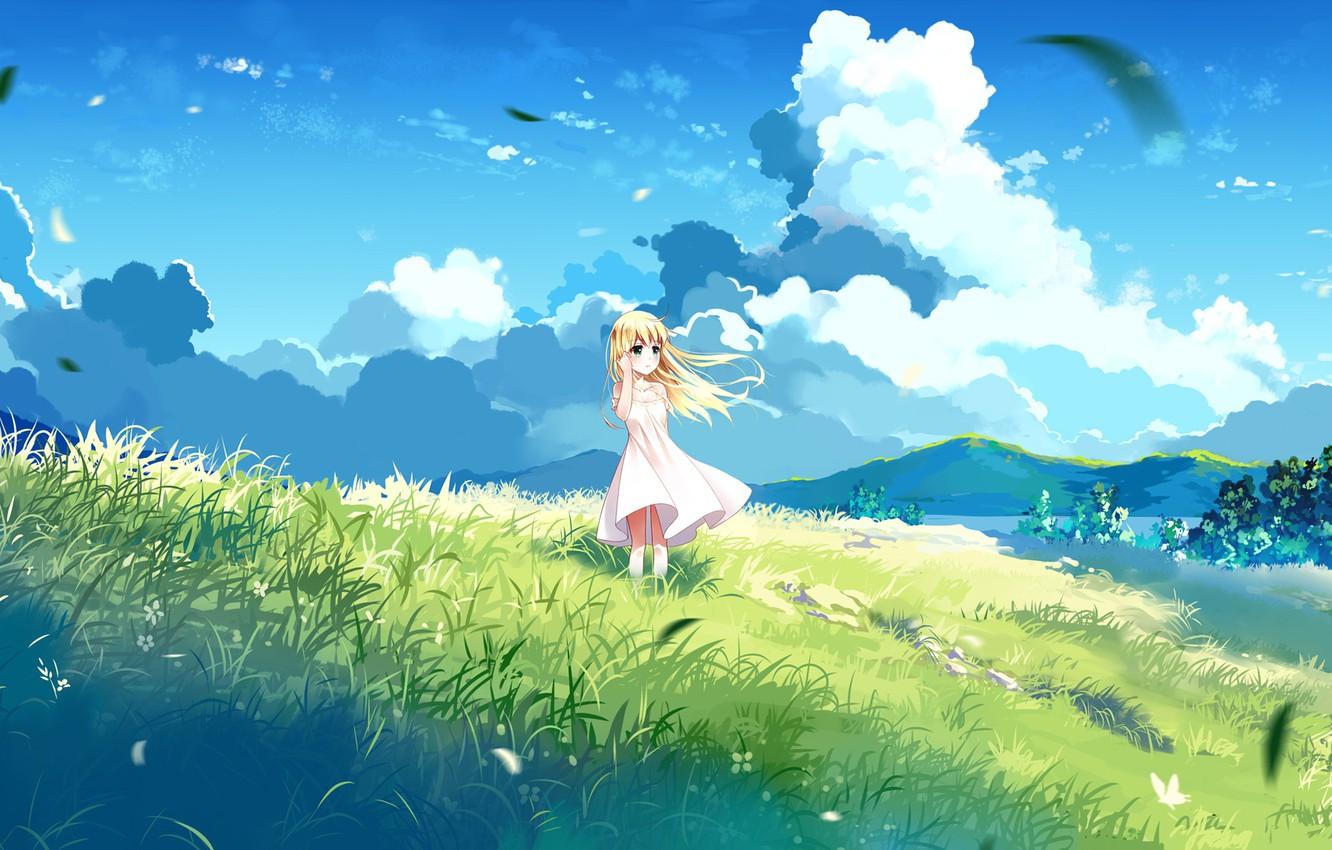 1332x850 Wallpaper summer, nature, anime, art, girl image for desktop, section арт