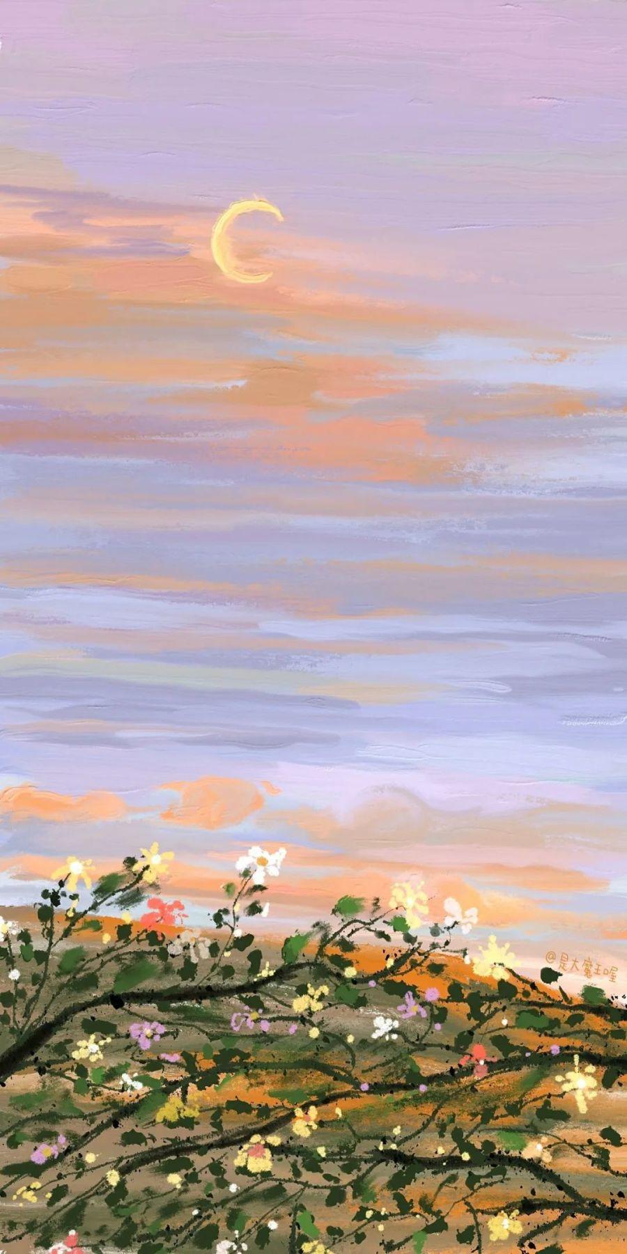 900x1800 Wallpaper Lock Screen. Gentle Healing Simple Lock Screen Oil Painting Wallpaper