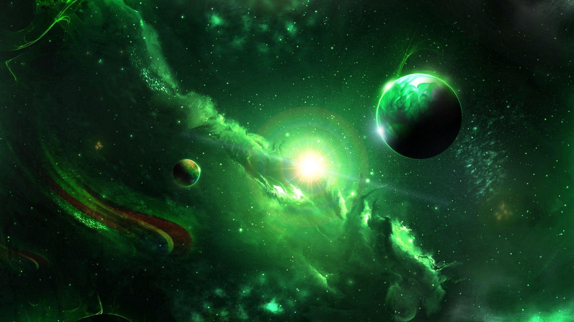 1920x1080 Green Galaxy Print Wallpaper