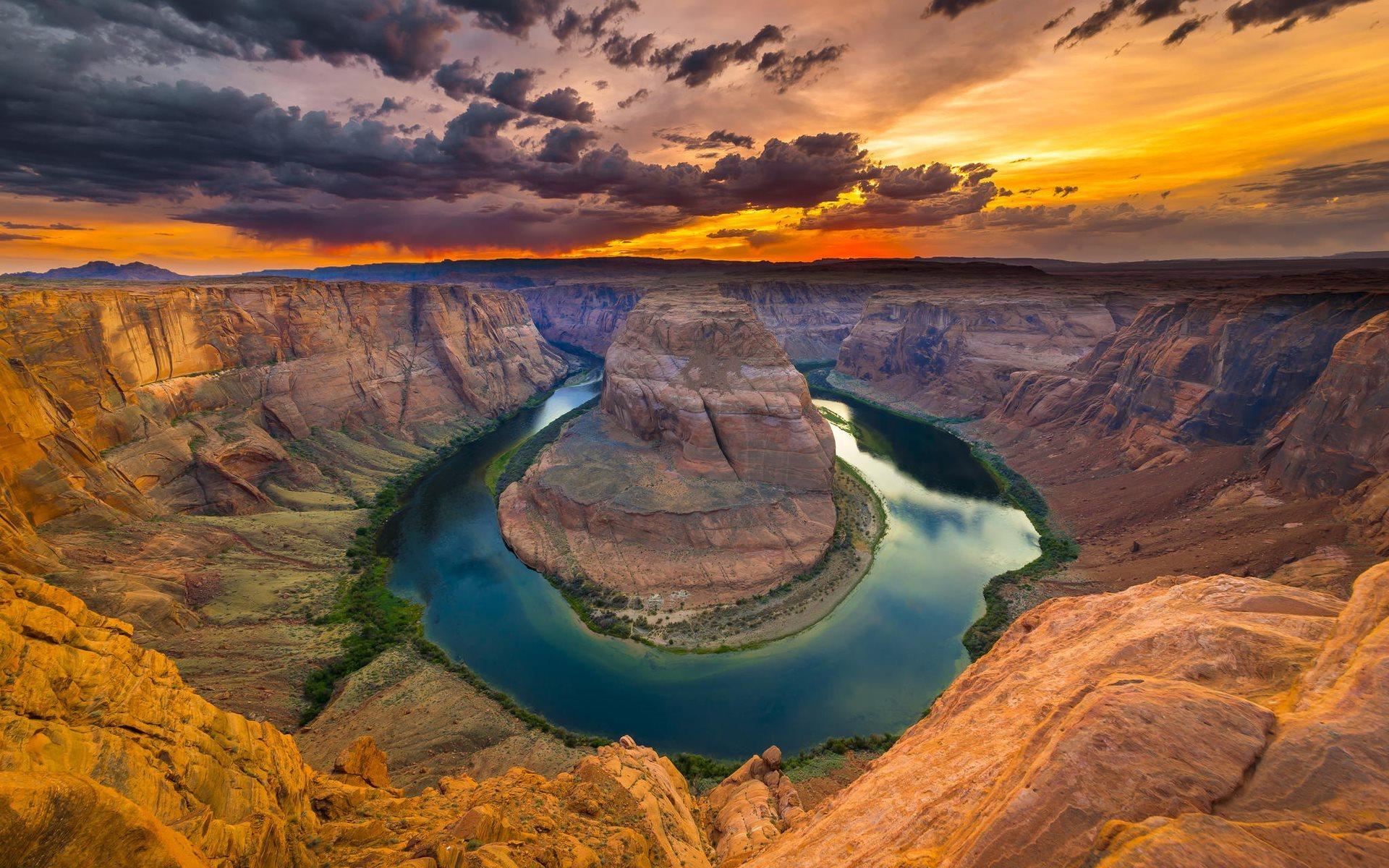 1920x1200 Download wallpaper desert, colorado, the bend of the river, arizona, horseshoe bend, usa, rock, sunset for desktop with resolution 1920x1200. High Quality HD picture wallpaper