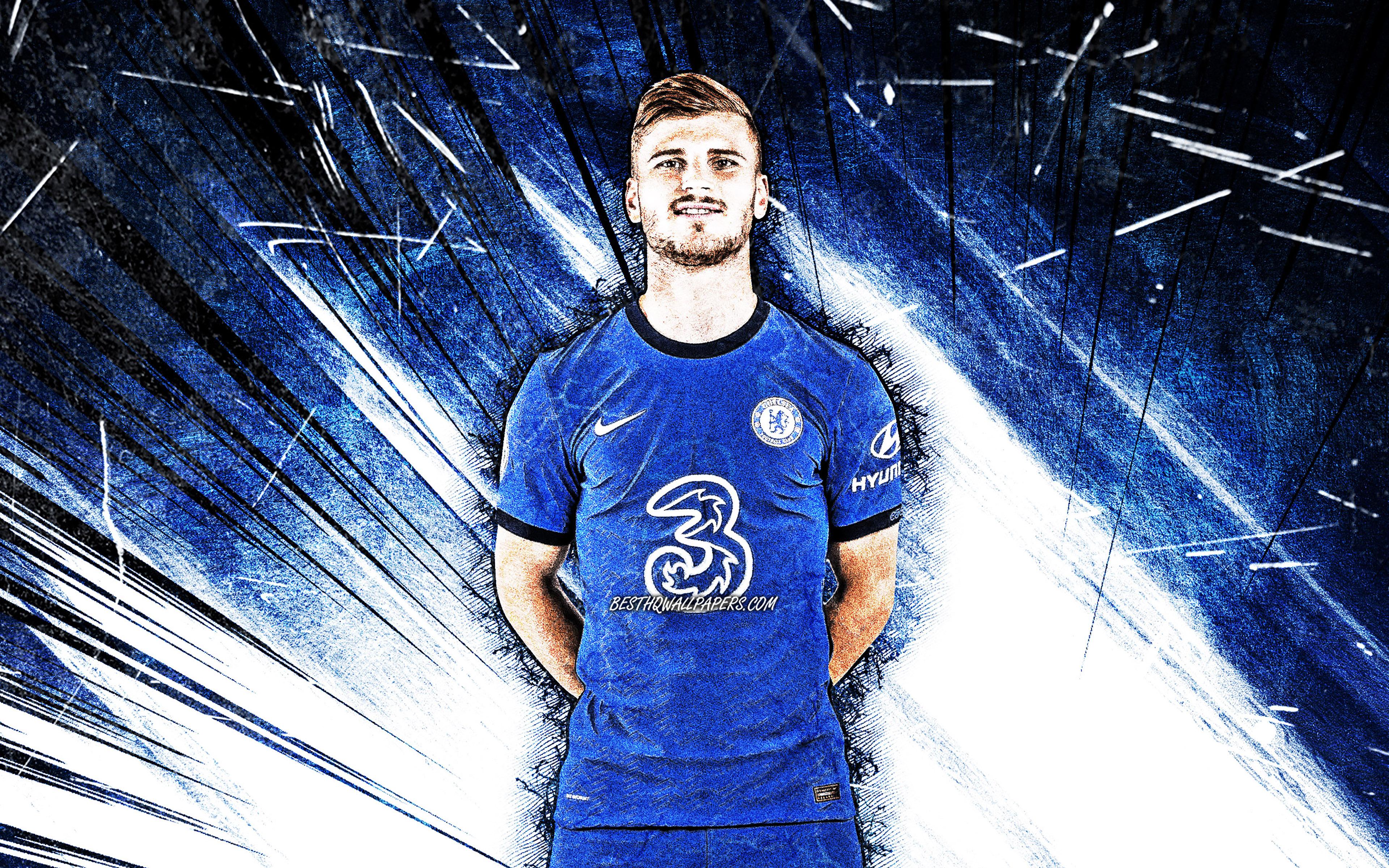 3840x2400 Download wallpaper 4k, Timo Werner, grunge art, Chelsea FC, german footballers, Premier League, soccer, Timo Werner Chelsea, football, blue abstract rays, Timo Werner 4K for desktop with resolution 3840x2400. High Quality HD