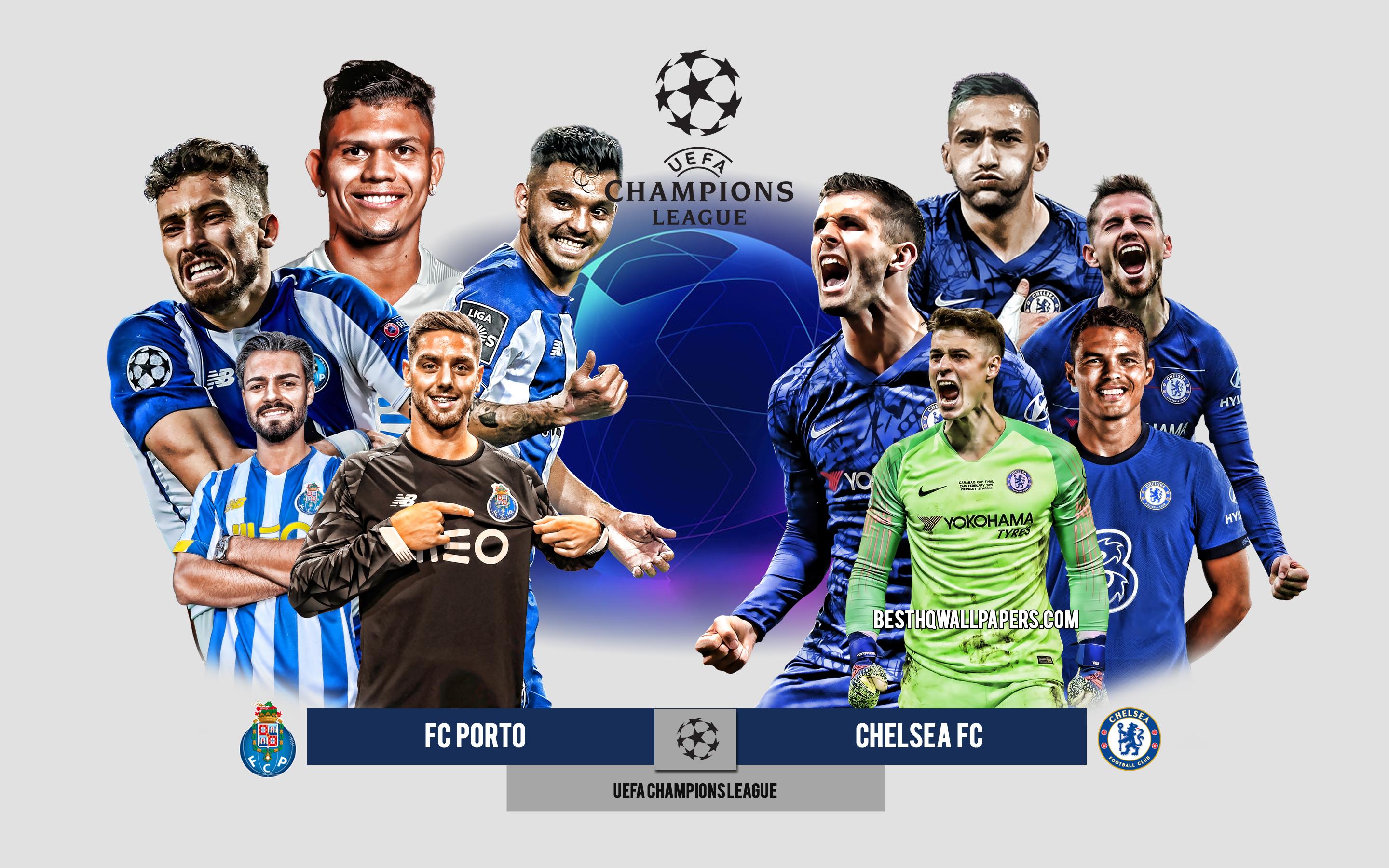 2880x1800 Download wallpaper FC Porto vs Chelsea FC, quarterfinals, UEFA Champions League, Preview, promotional materials, football players, Champions League, football match, FC Porto, Chelsea FC for desktop with resolution 2880x1800. High Quality HD