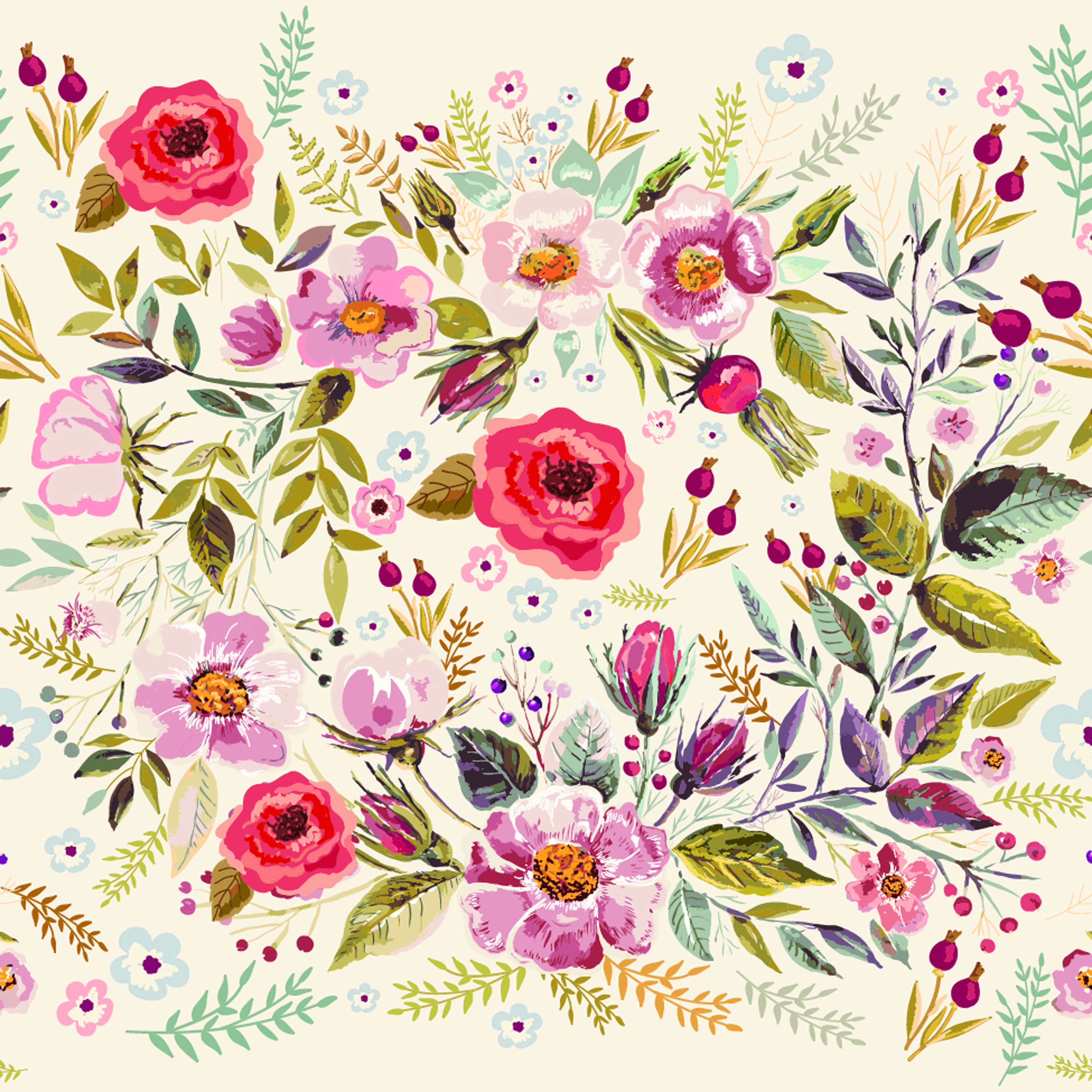 4472x4472 Vintage Berries and Flowers Wallpaper Mural