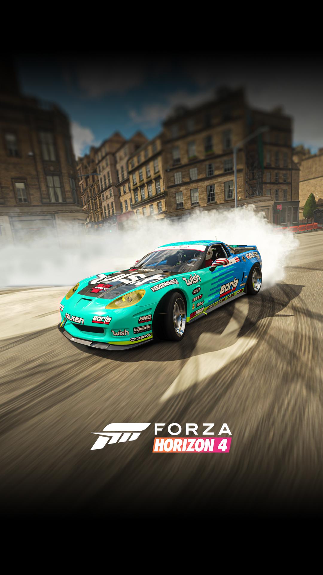 1080x1920 Forza Horizon drifting! Celebrate Wallpaper Wednesday with these shots of Matt Field's Formula Drift Corvette for your phone screen