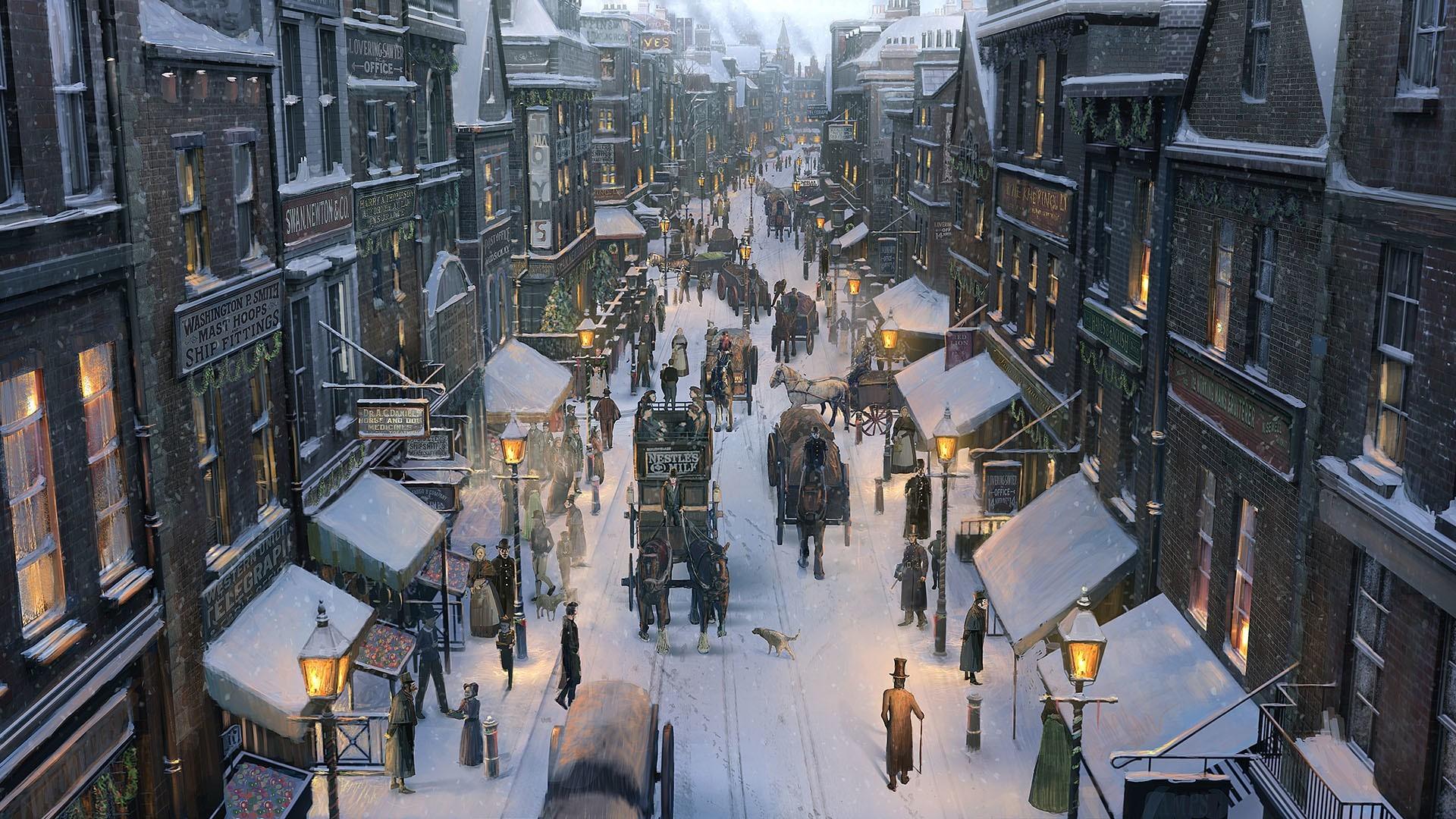 1920x1080 1920x1080 emmanuel shiu people artwork painting architecture building street horse winter snow lamp vintage wallpaper JPG 661 kB