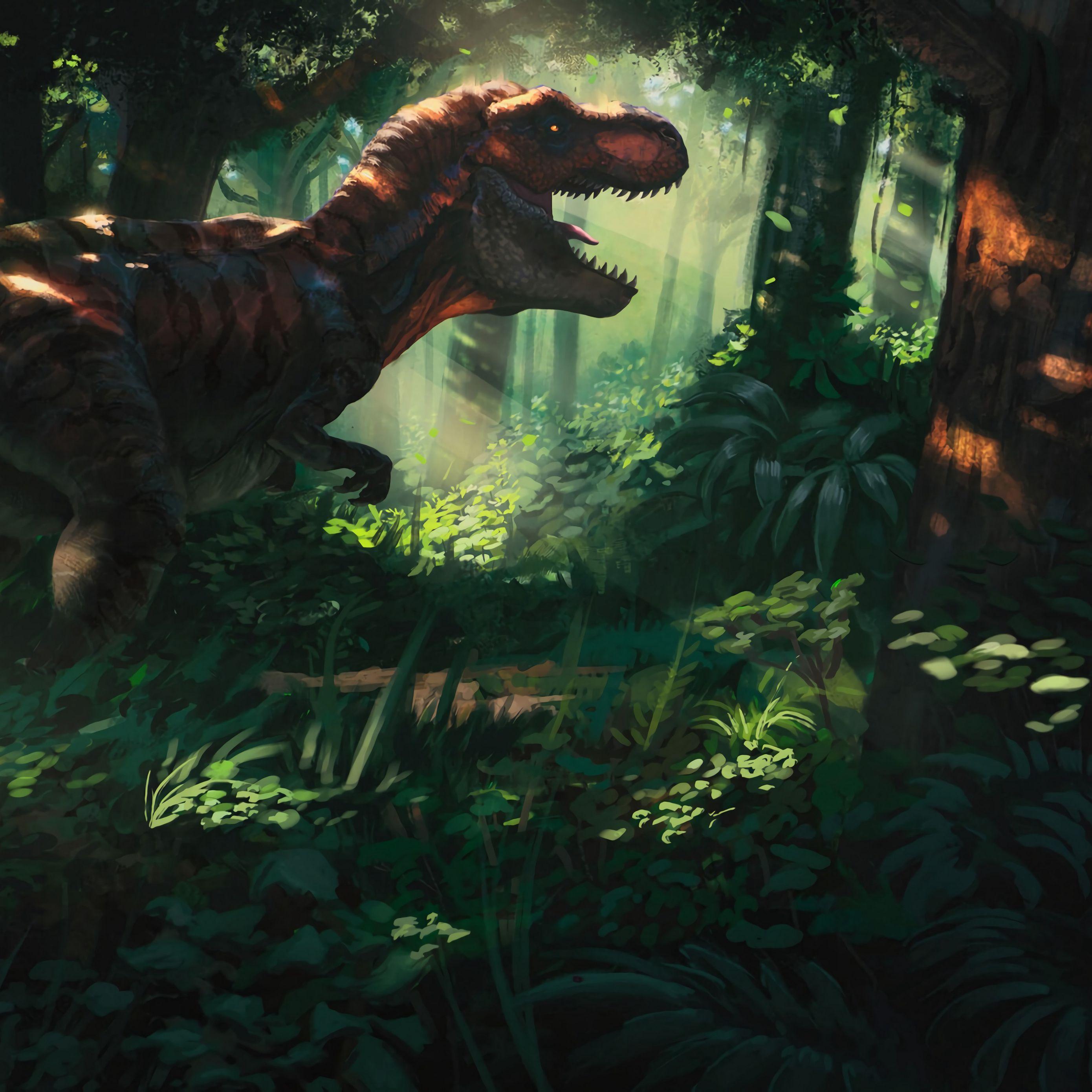 2780x2780 Download wallpaper 2780x2780 tyrannosaurus, dinosaur, jungle, forest, art ipad air, ipad air ipad ipad ipad mini ipad mini ipad mini ipad pro 9.7 for parallax HD background