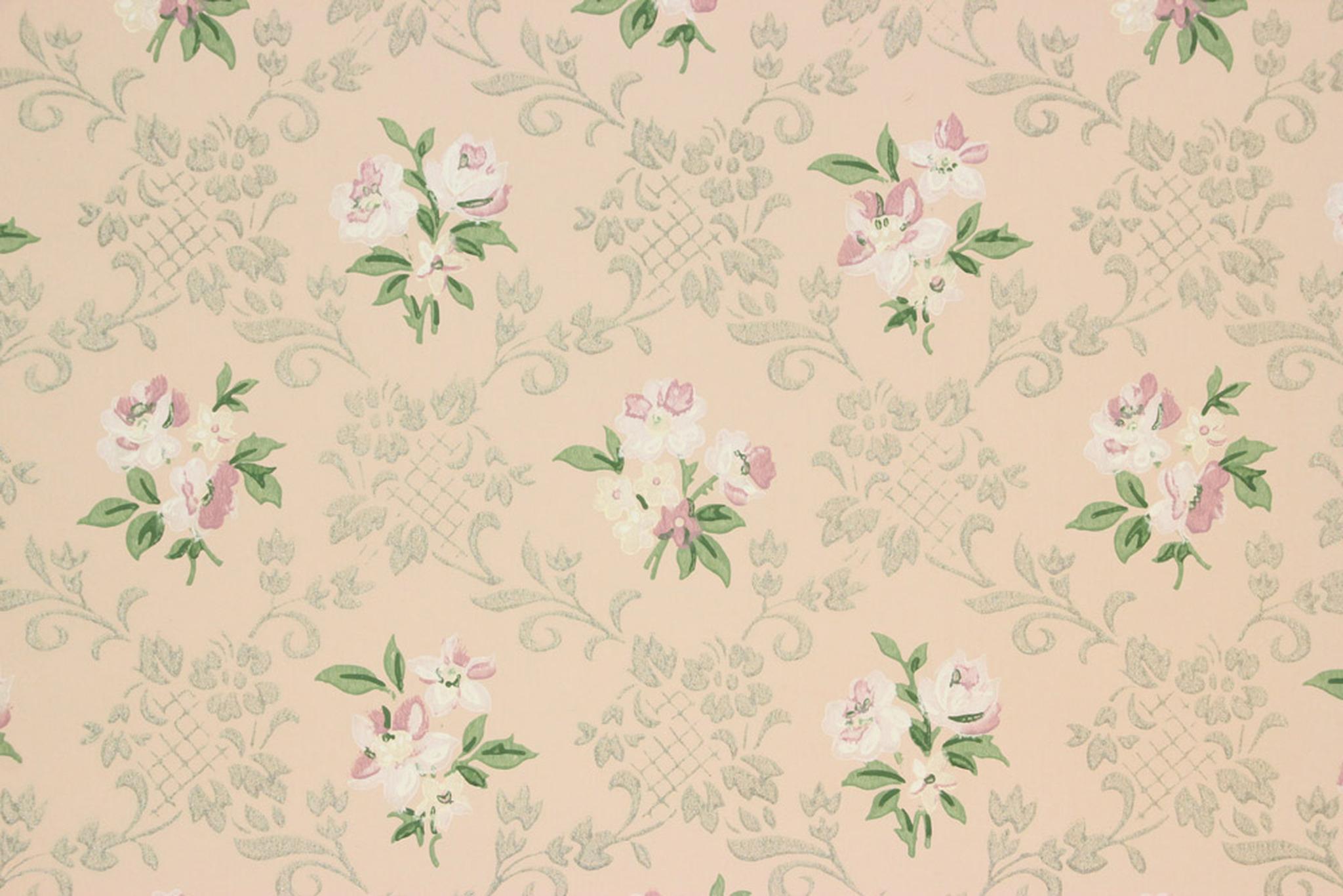 2048x1366 1940s Vintage Wallpaper Pink White Flowers on Pink's Vintage Wallpaper