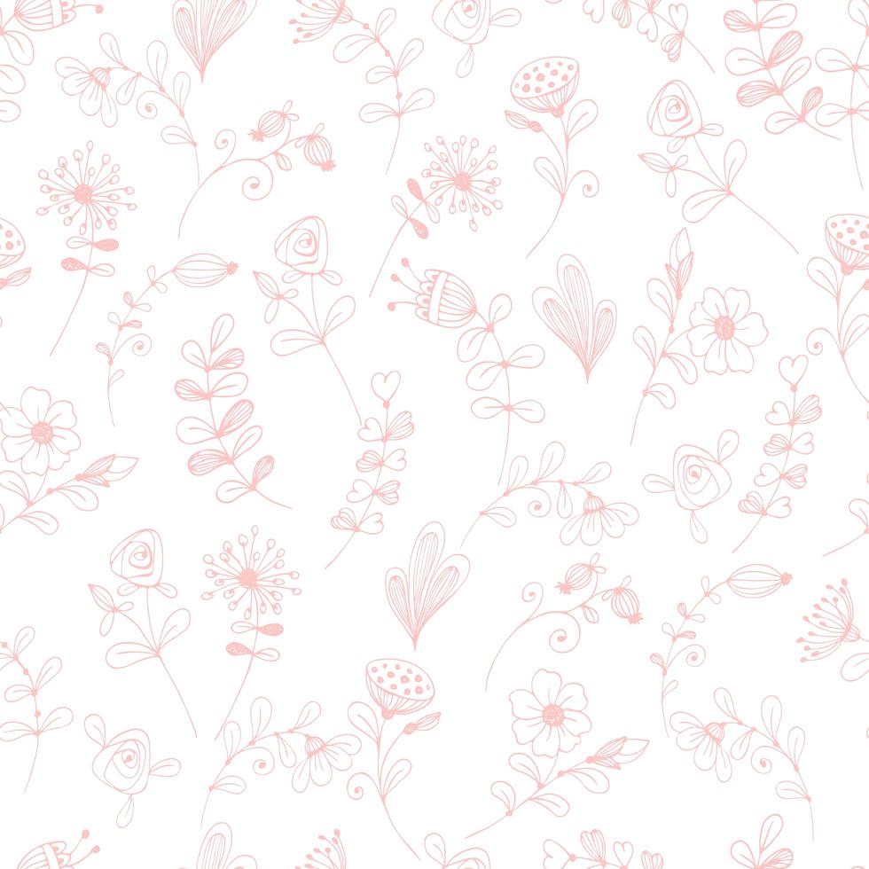 980x980 Doodle flower pattern pink flowers on a white background