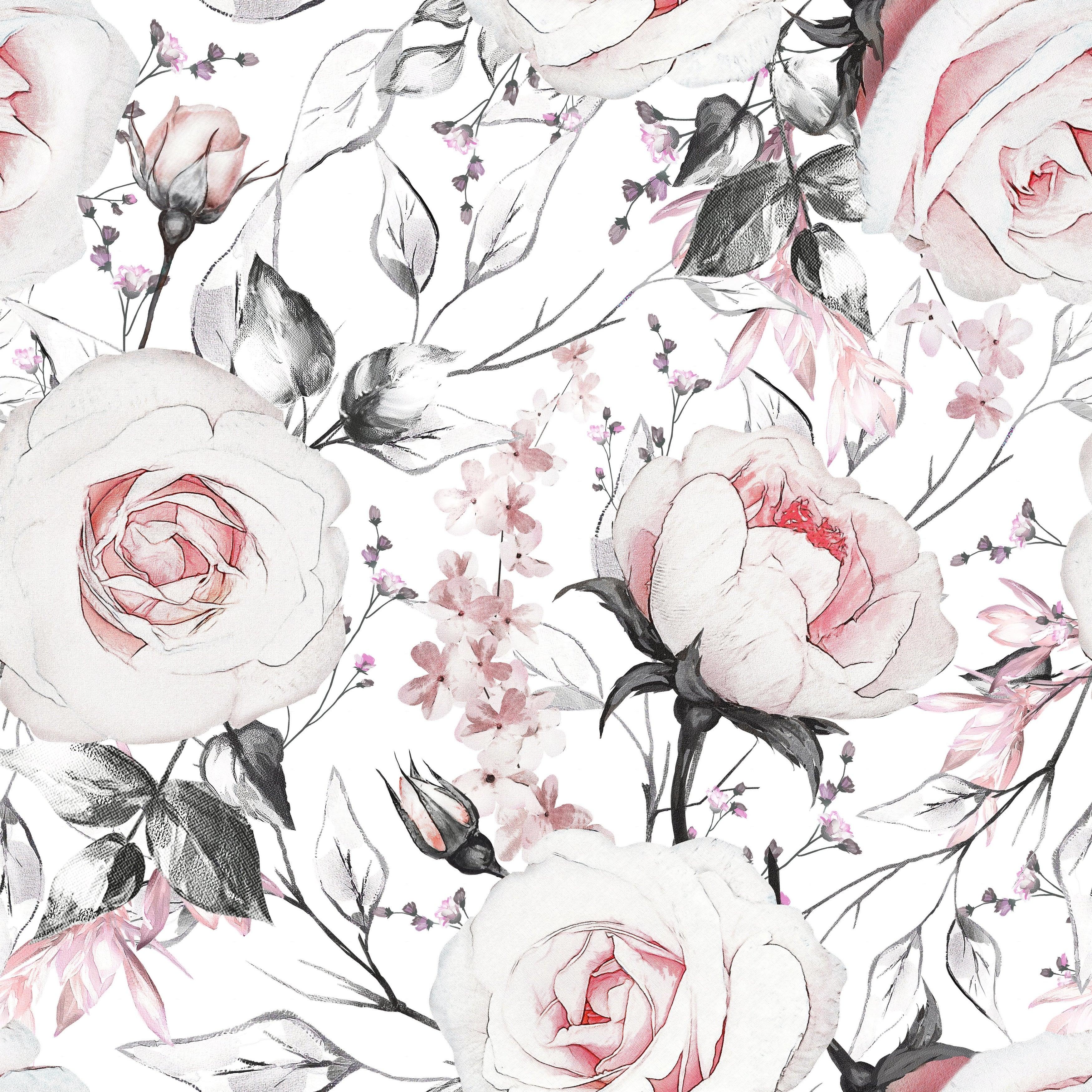 3500x3500 Watercolor Vintage Floral Art Pink Flowers Wallpaper Mural