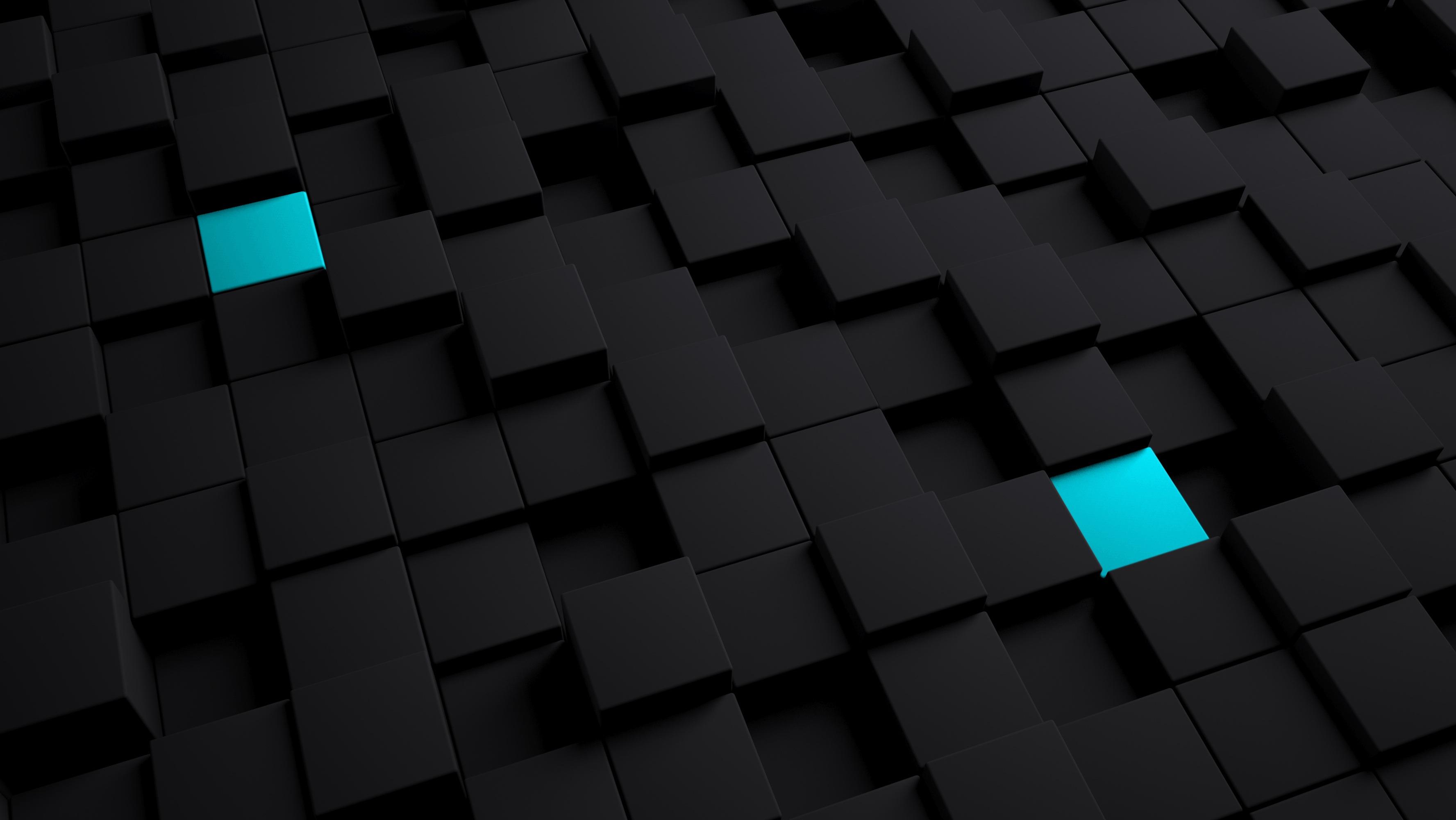 3553x2000 Two Aqua Cubes Surrounded by Black Cubes HD Wallpaper