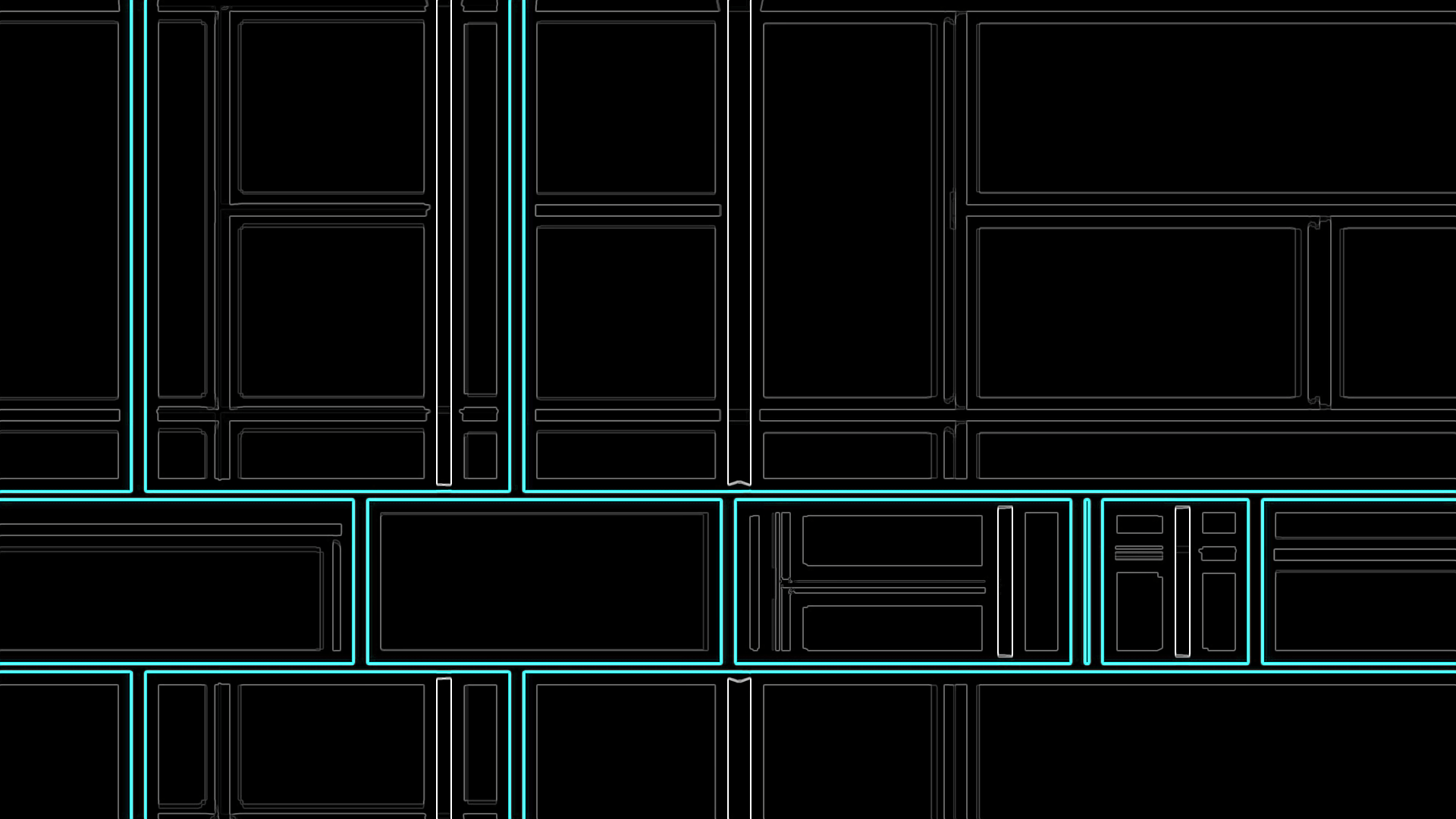 1920x1080 Abstract Aqua Blue Lined Rectangles on a Black Background
