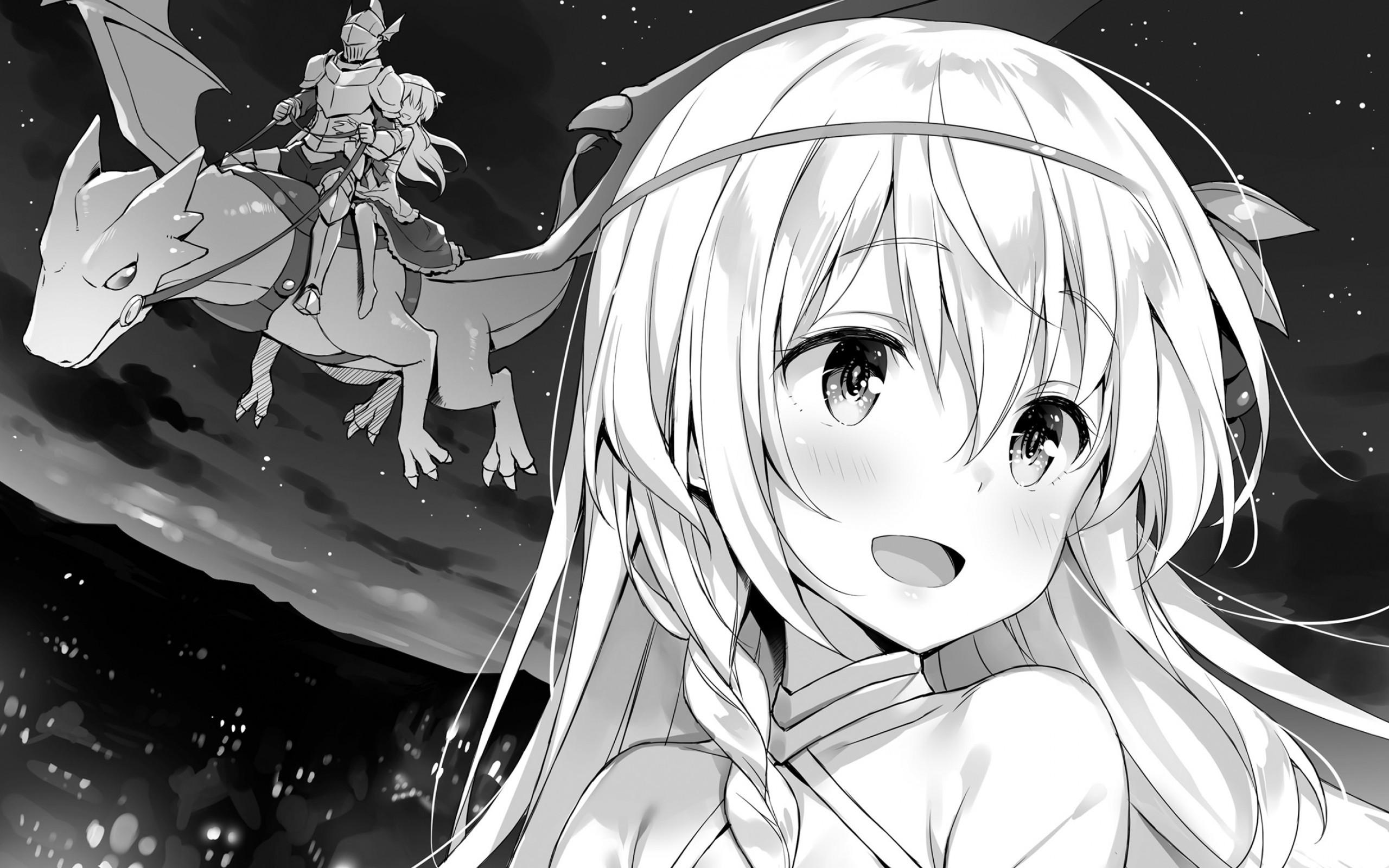 2560x1600 Download 2560x1600 Konosuba, Aqua, Dragon, Black And White Wallpaper for MacBook Pro 13 inch