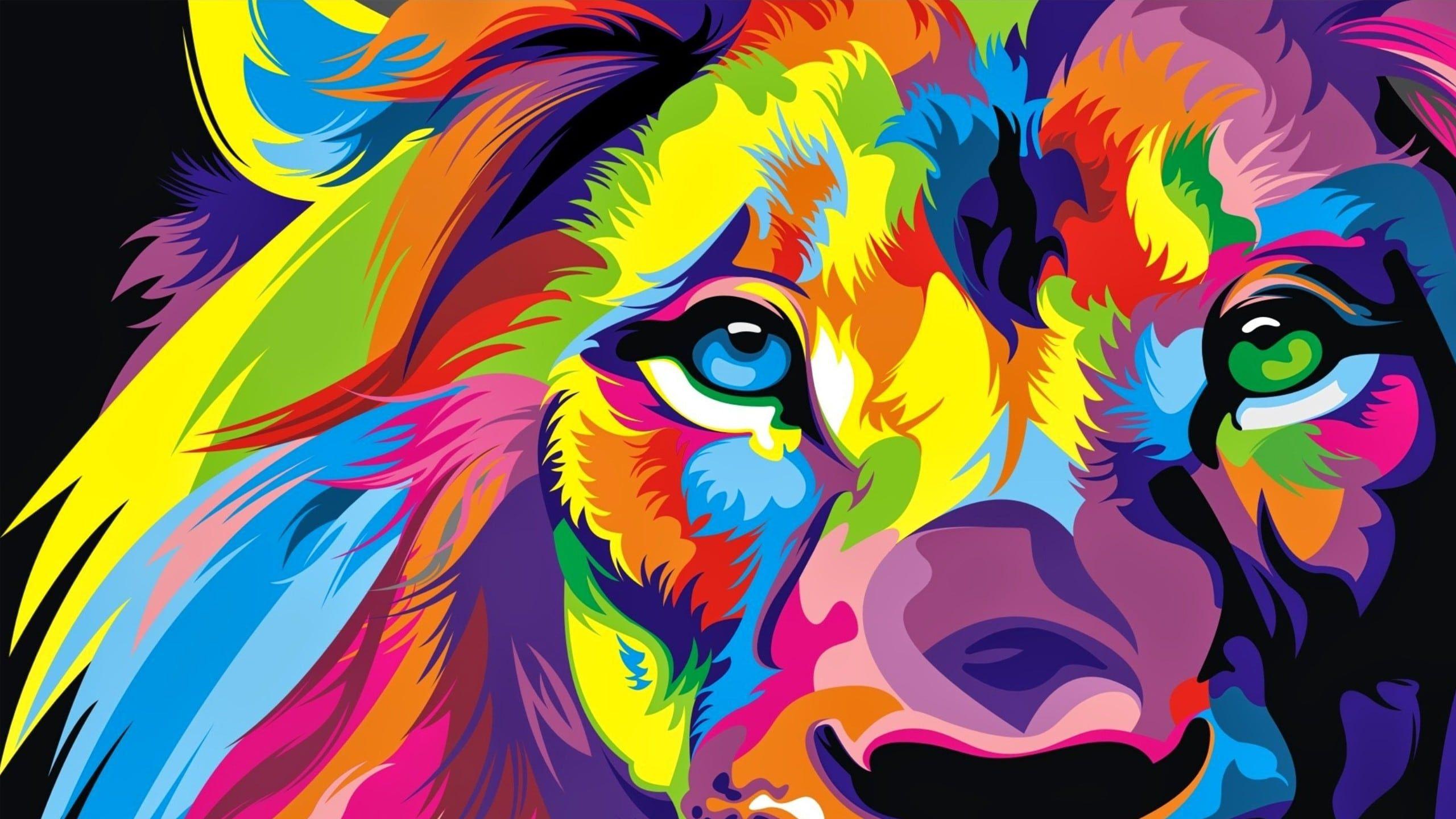 2560x1440 Lion Colorful Rainbow Artwork Lion Colorful Rainbow Artwork is an HD desktop wallpaper posted in our free i. Lion artwork, Colorful lion, Colorful lion painting