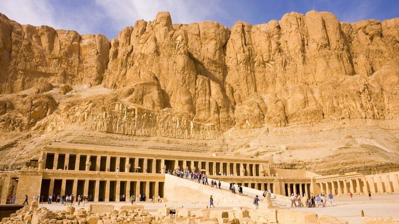 1366x768 Queen Hatshepsut Temple Egypt desktop PC and Mac wallpaper