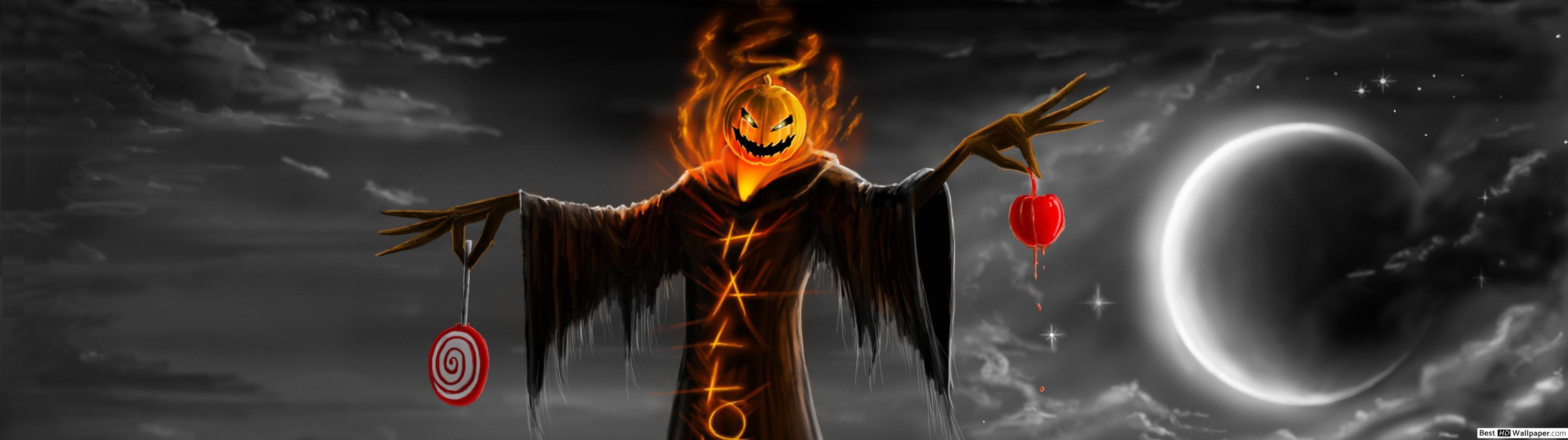 3840x1080 Halloween scarecrow HD wallpaper download