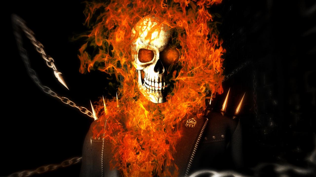 1280x720 Download 1280x720 wallpaper skull and fire, ghost rider, superhero, hd, hdv, 720p, widescreen, 1280x720 HD image, background, 16492