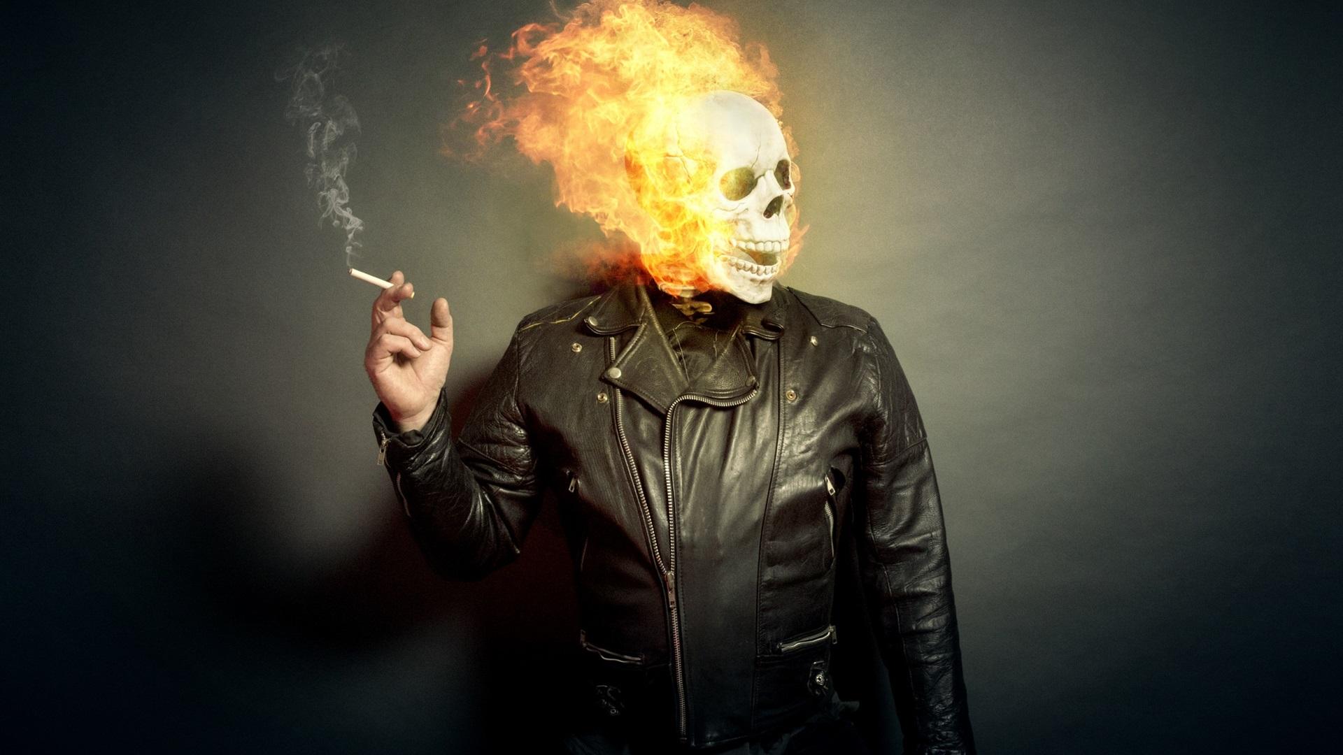 1920x1080 Wallpaper Skull, fire, people, cigarette, creative picture 1920x1200 HD Picture, Image