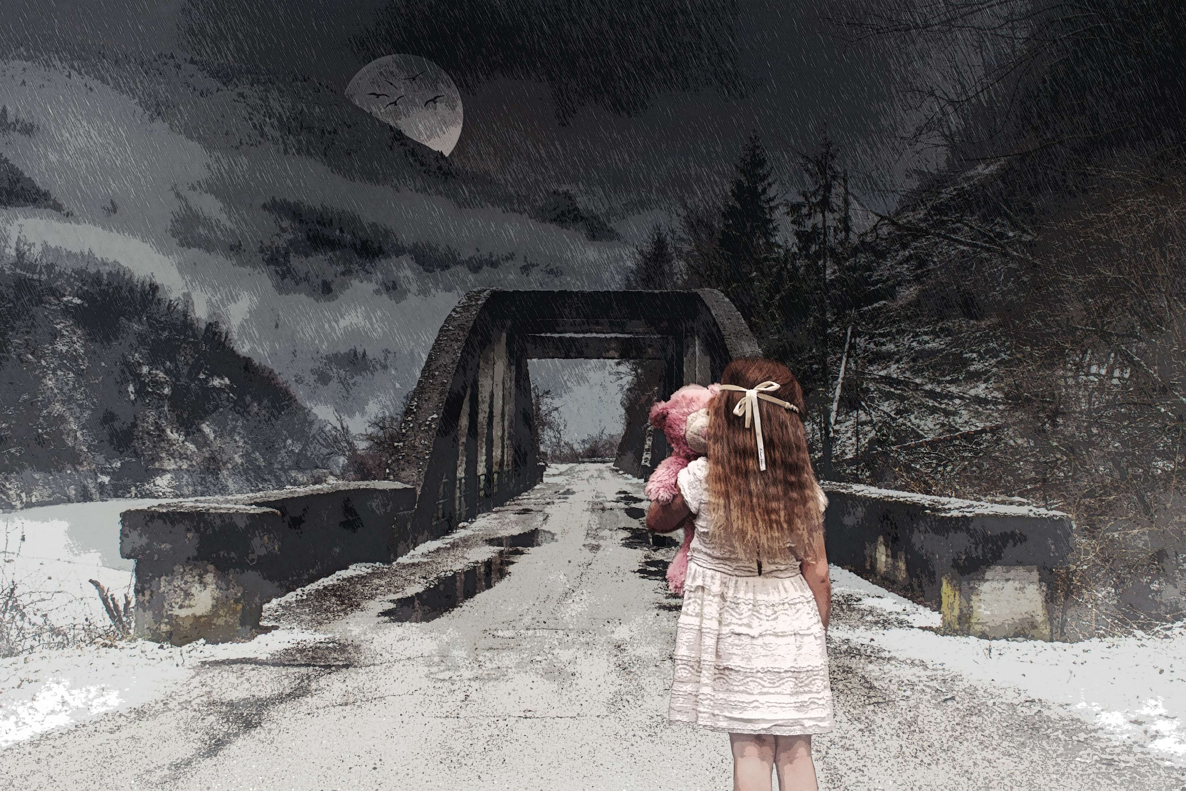 3840x2560 child, desktop background, fantasy, forest, full moon, girl, HD wallpaper, horror, nightmare, scary, woods 4k wallpaper