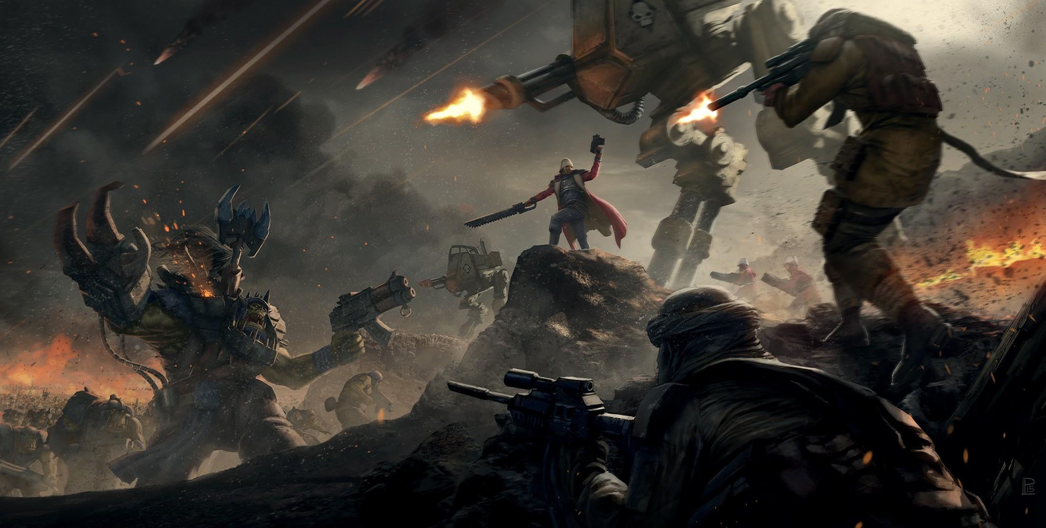 2139x1080 #war, #orks, #space marines, #Dawn of War #Blood Raven, #Eldar, #Warhammer #WH40K, wallpaper. Mocah HD Wallpaper