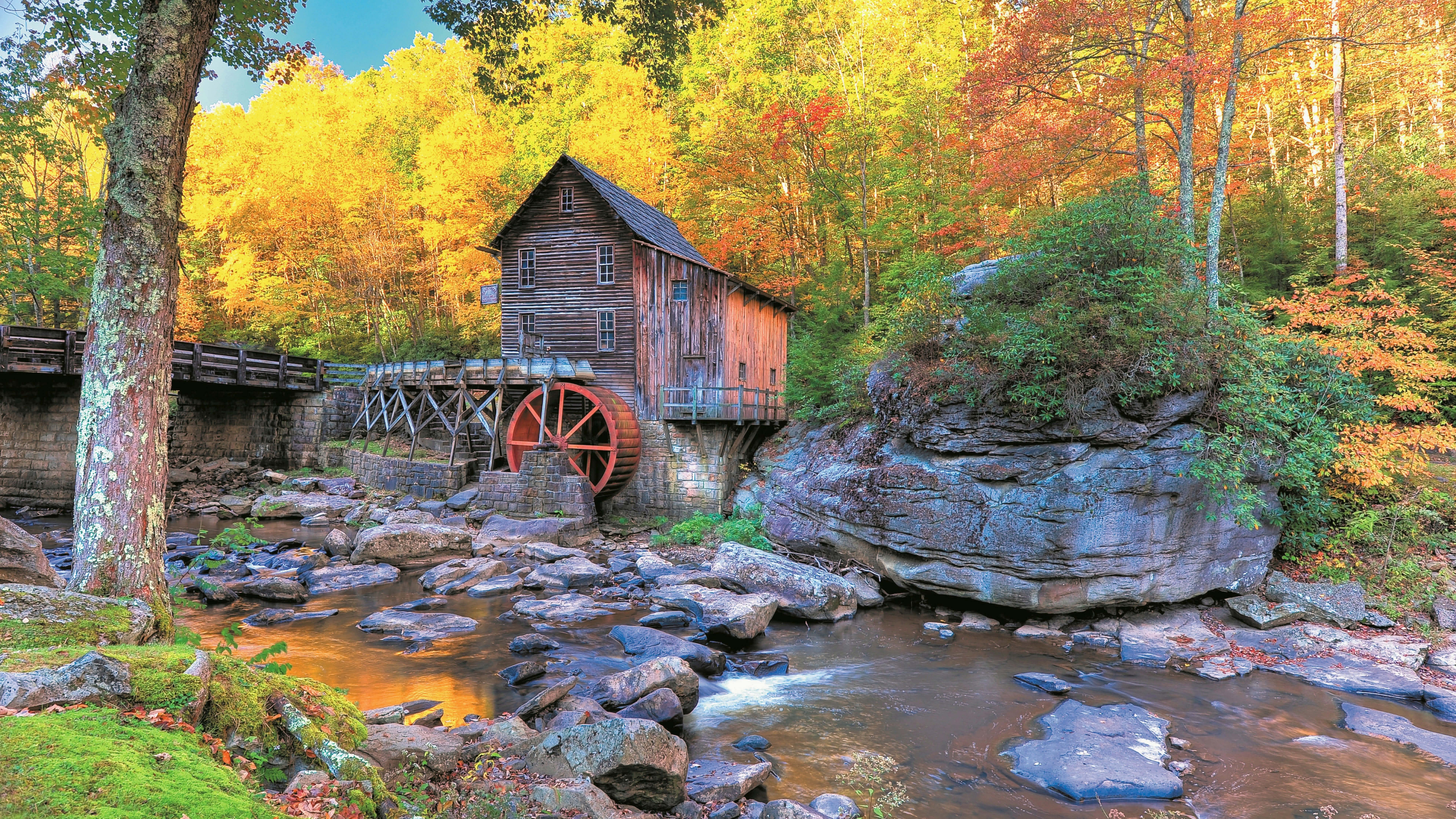 7680x4320 Autumn in Glade Creek Grist Mill UHD 8K Wallpaper