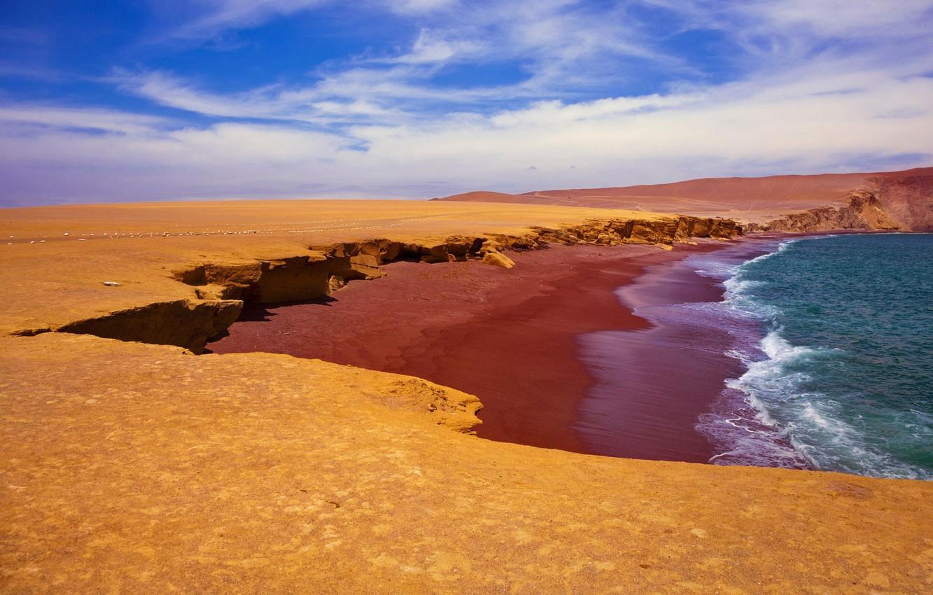 1332x850 Wallpaper sea, the sky, shore, Peru, Red Beach, Paracas National Reserve image for desktop, section пейзажи