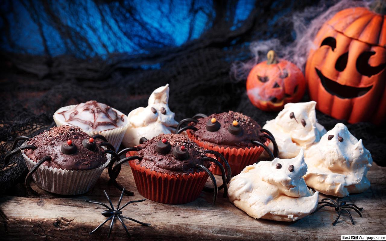 1280x800 Spider cupcakes and ghost cookies HD wallpaper download